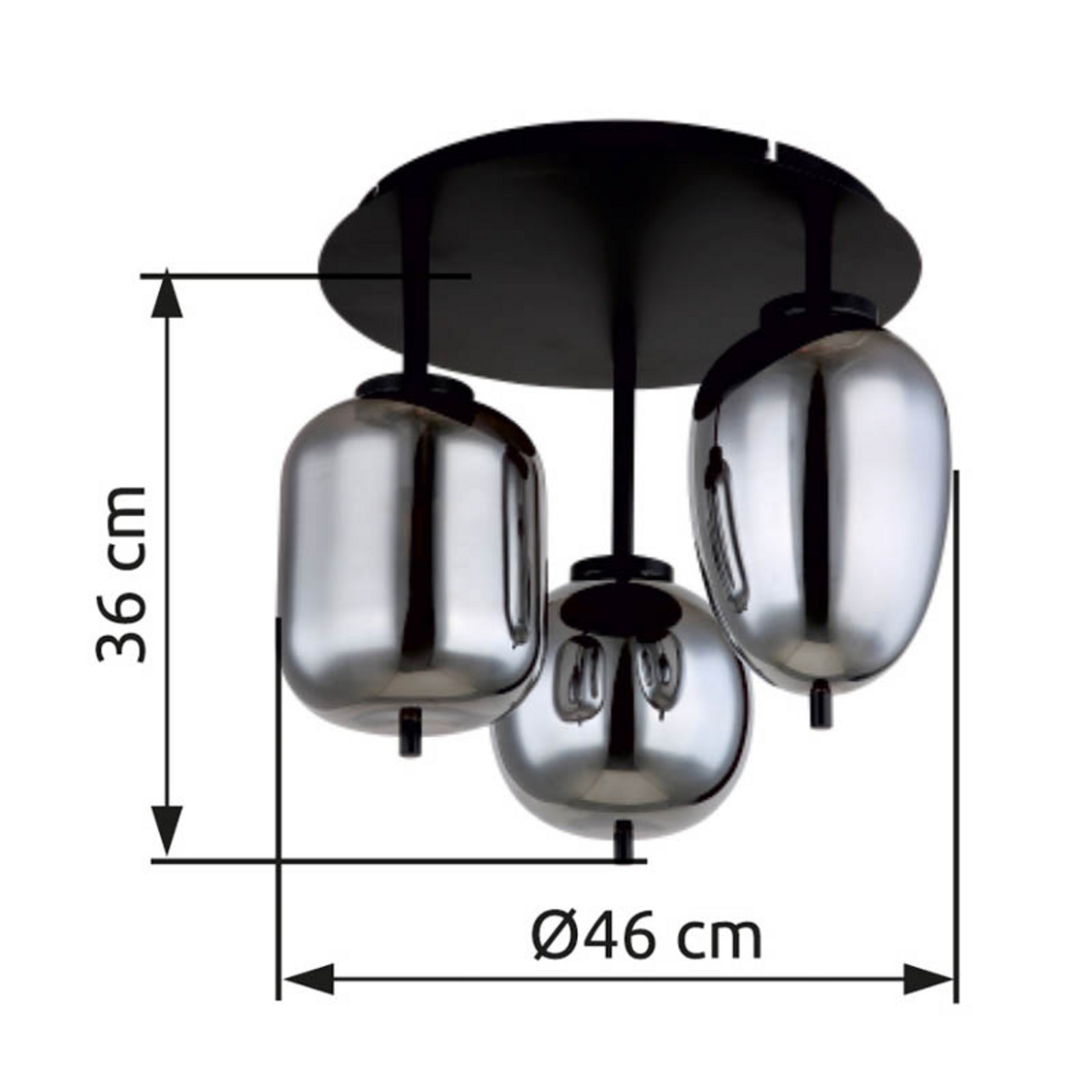 Kattovalaisin Blacky, musta/savunharmaa, Ø 46 cm, lasi, 3-valo.