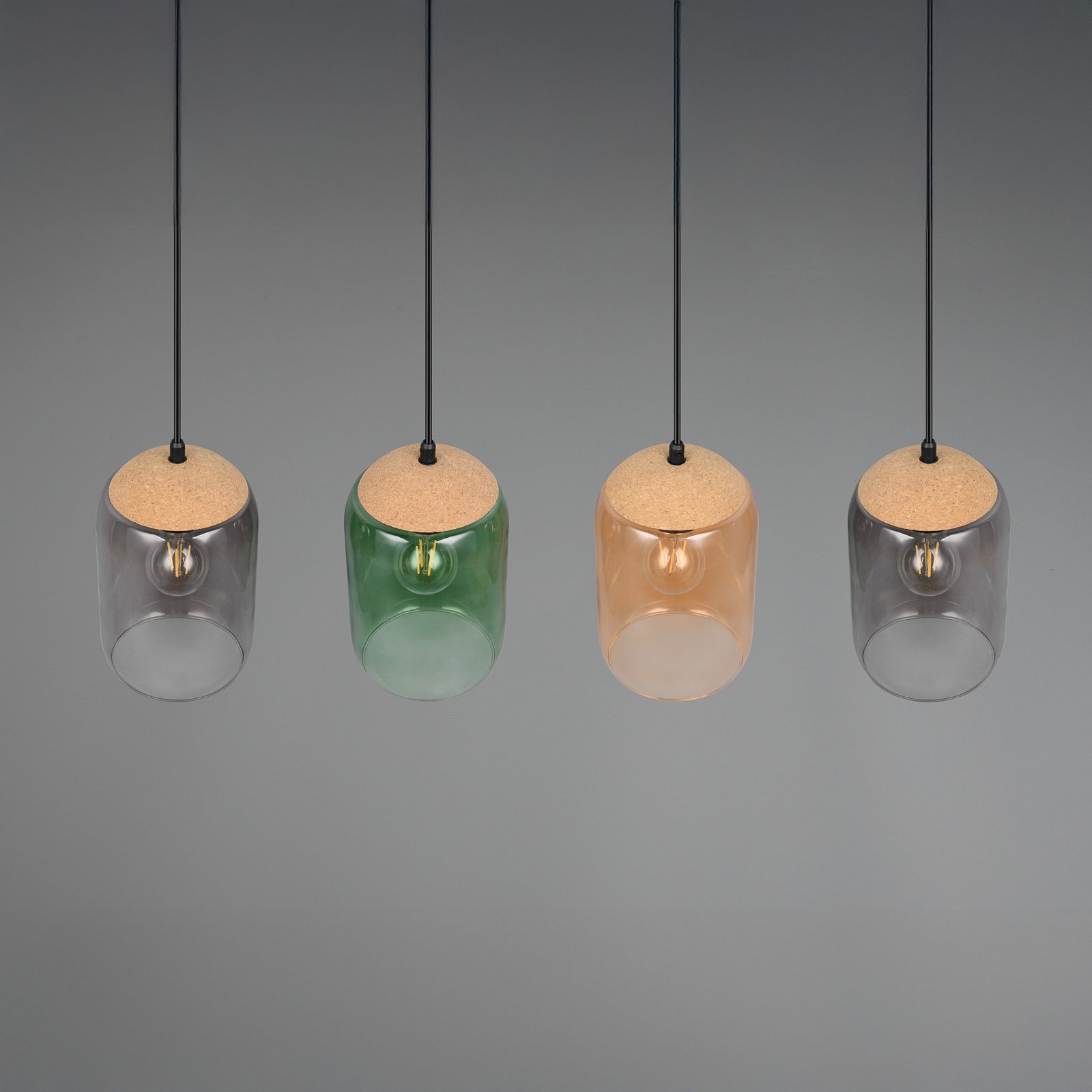 Cork pendant light, multicoloured, length 90 cm, 4-bulb glass/cork