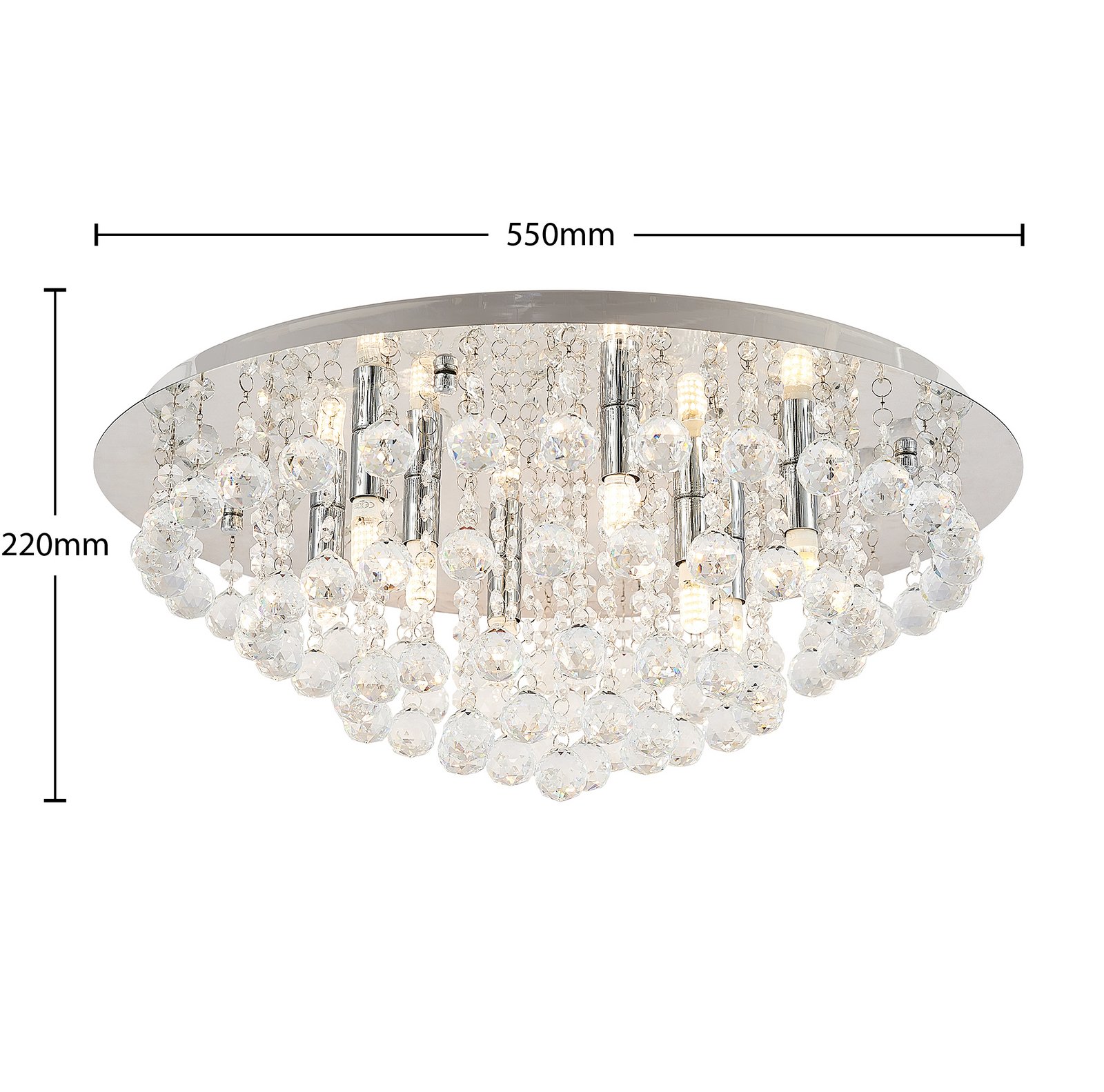 Lindby Deckenleuchte Antonino, Ø 55 cm, 8-flg., Kristall, G9