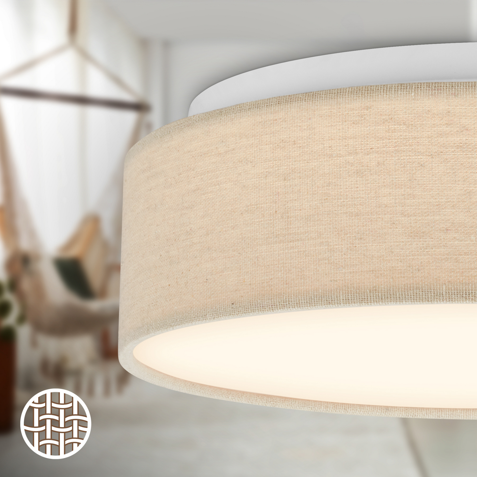 Plafón LED Duck, beige, Ø 30 cm, tela, 3000 K Plafón LED Duck, beige, Ø 30 cm, tela, 3000 K