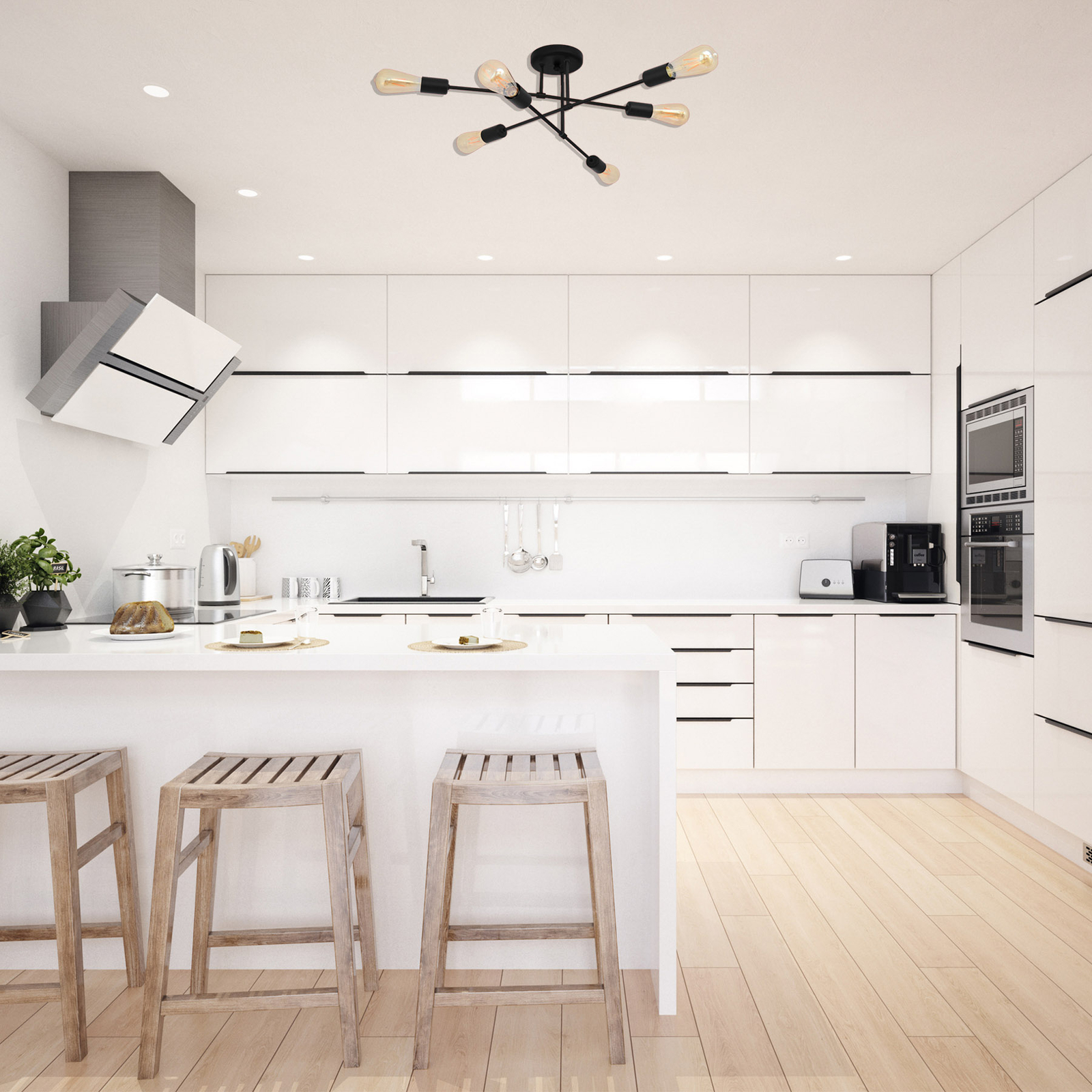 Taklampa Cambridge, 6 lampor, svart