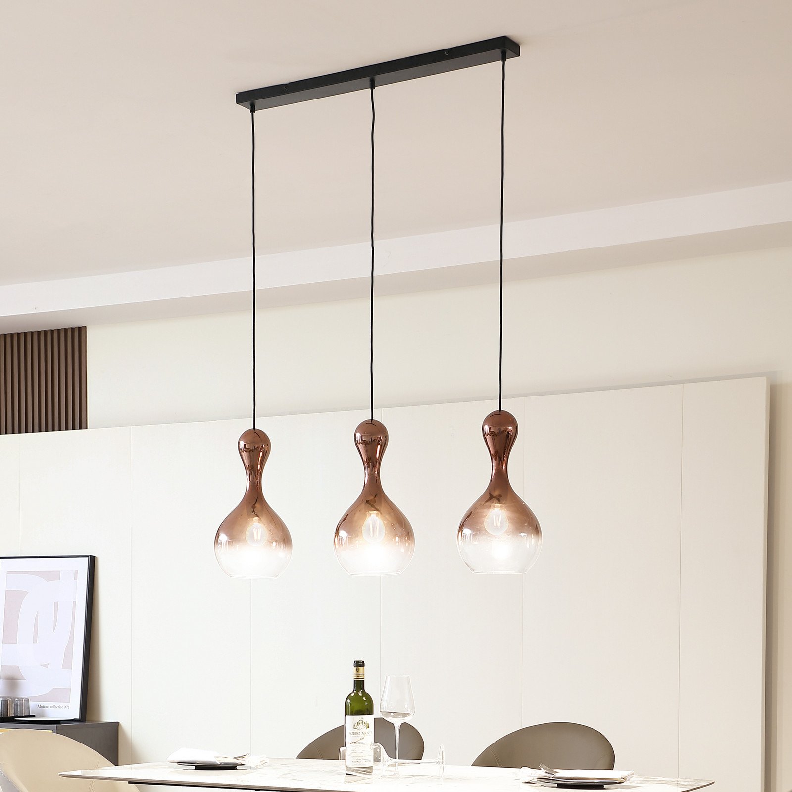 Suspensie Lucande Lyrisa 3 lumini culoare cupru sticlă 22 cm - Camera de zi / sufragerie - modern - cupru negru