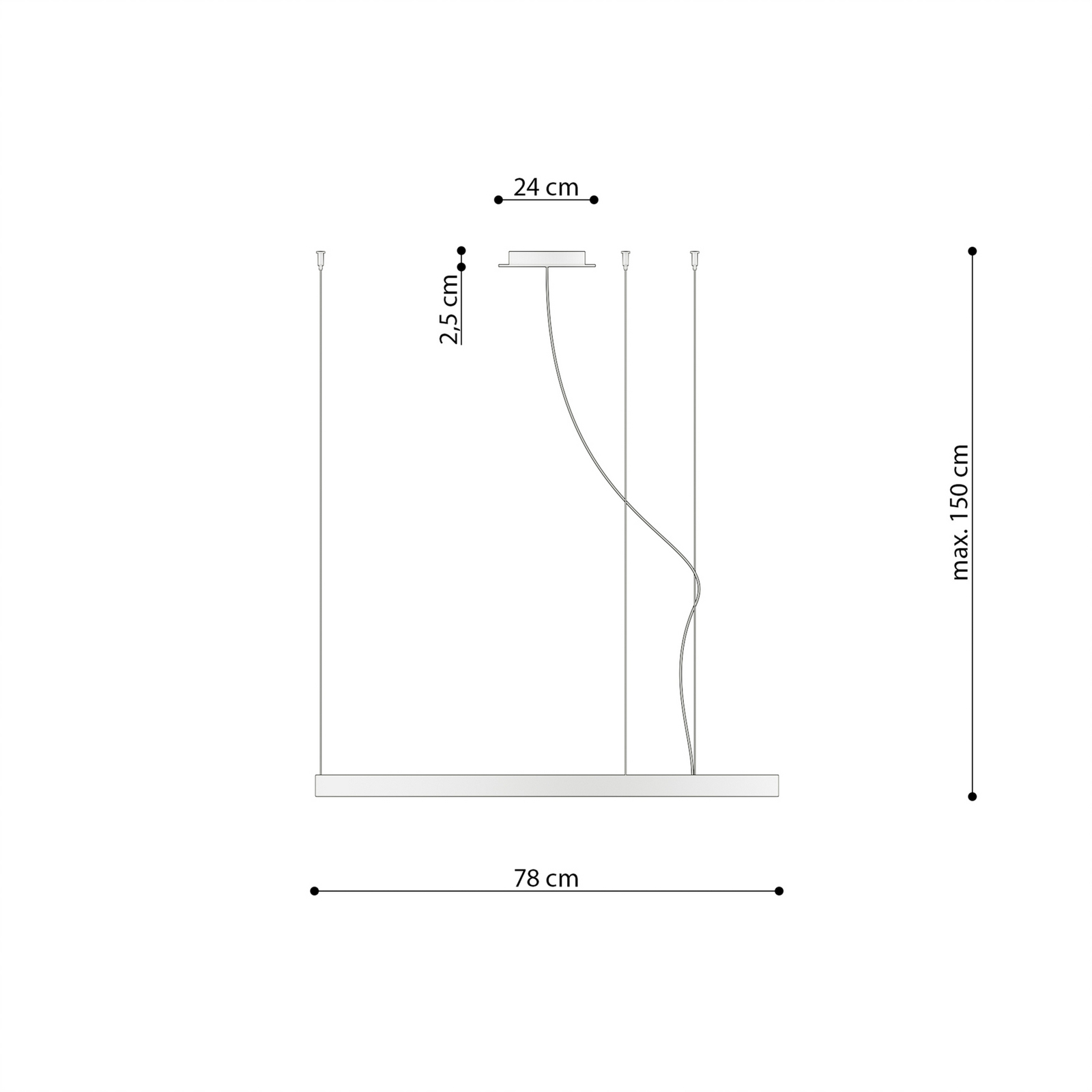 Suspension LED Rio 78 horizontale 3 000 K noire Suspension LED Rio 78 horizontale 3 000 K noire