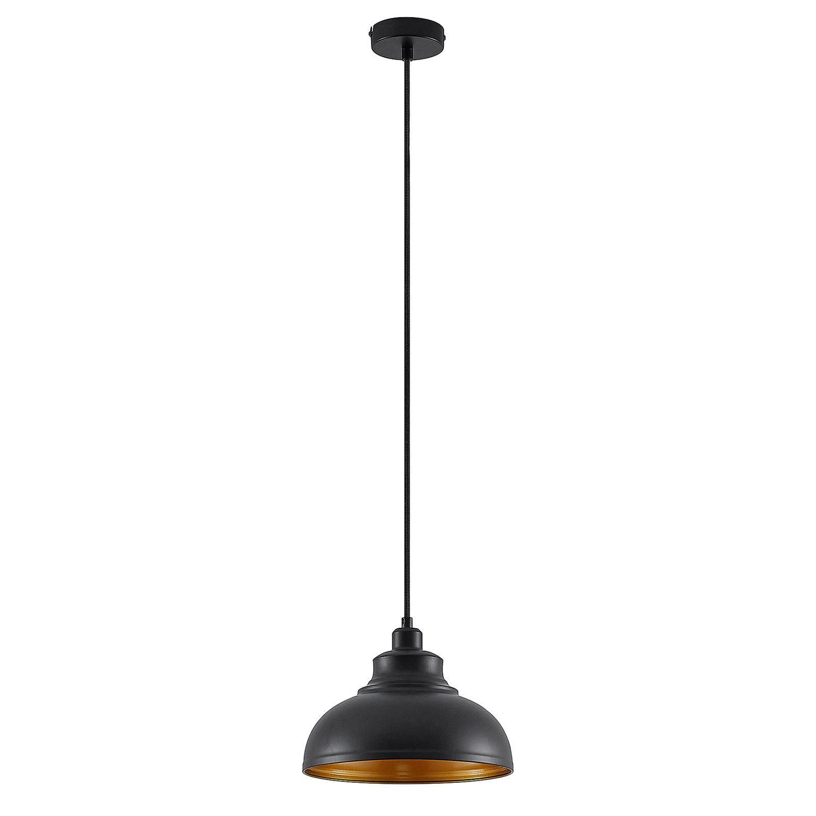 Висяща лампа Lindby Emna, единична светлина, черно-златиста