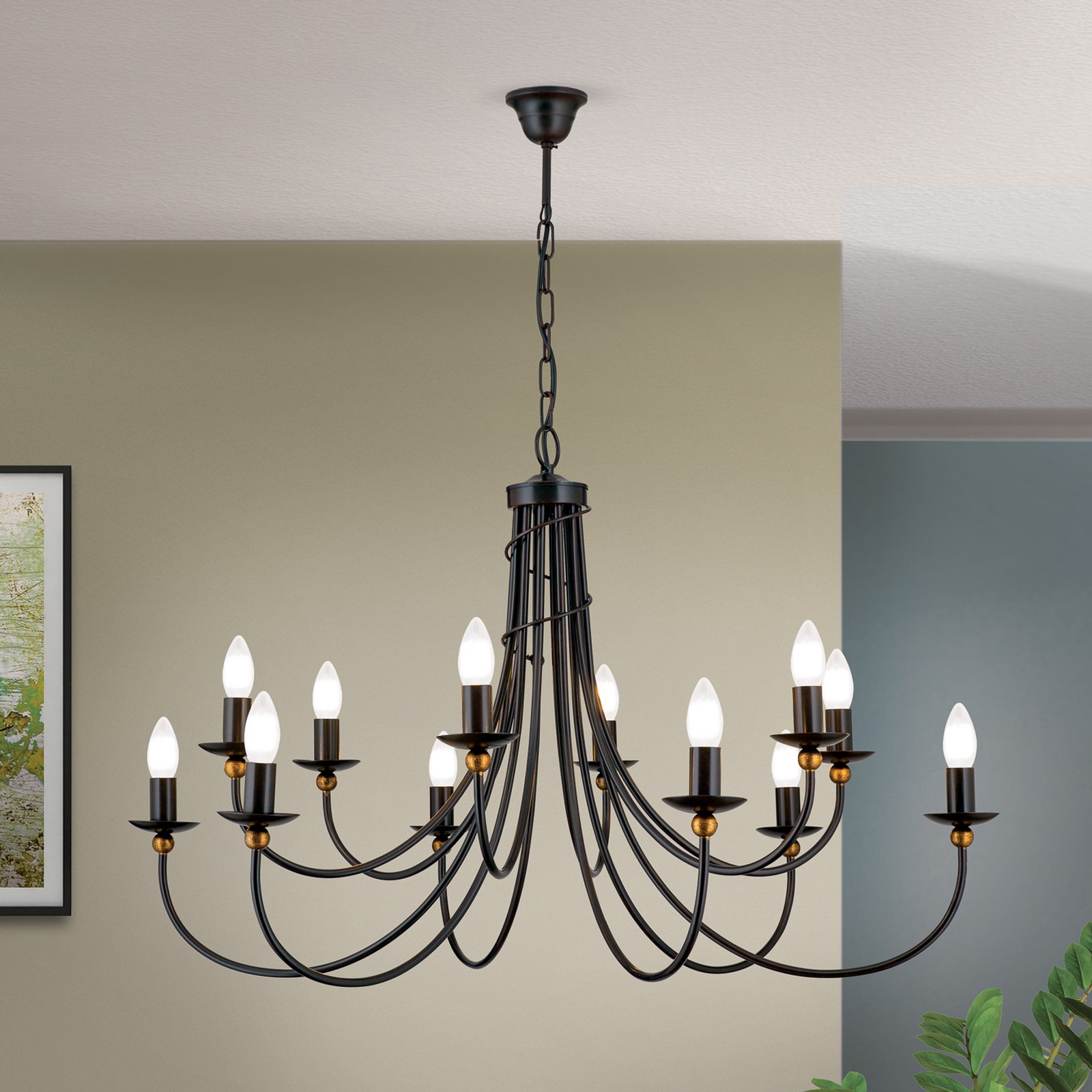 Lustre Garda estilo campestre com 12 luzes