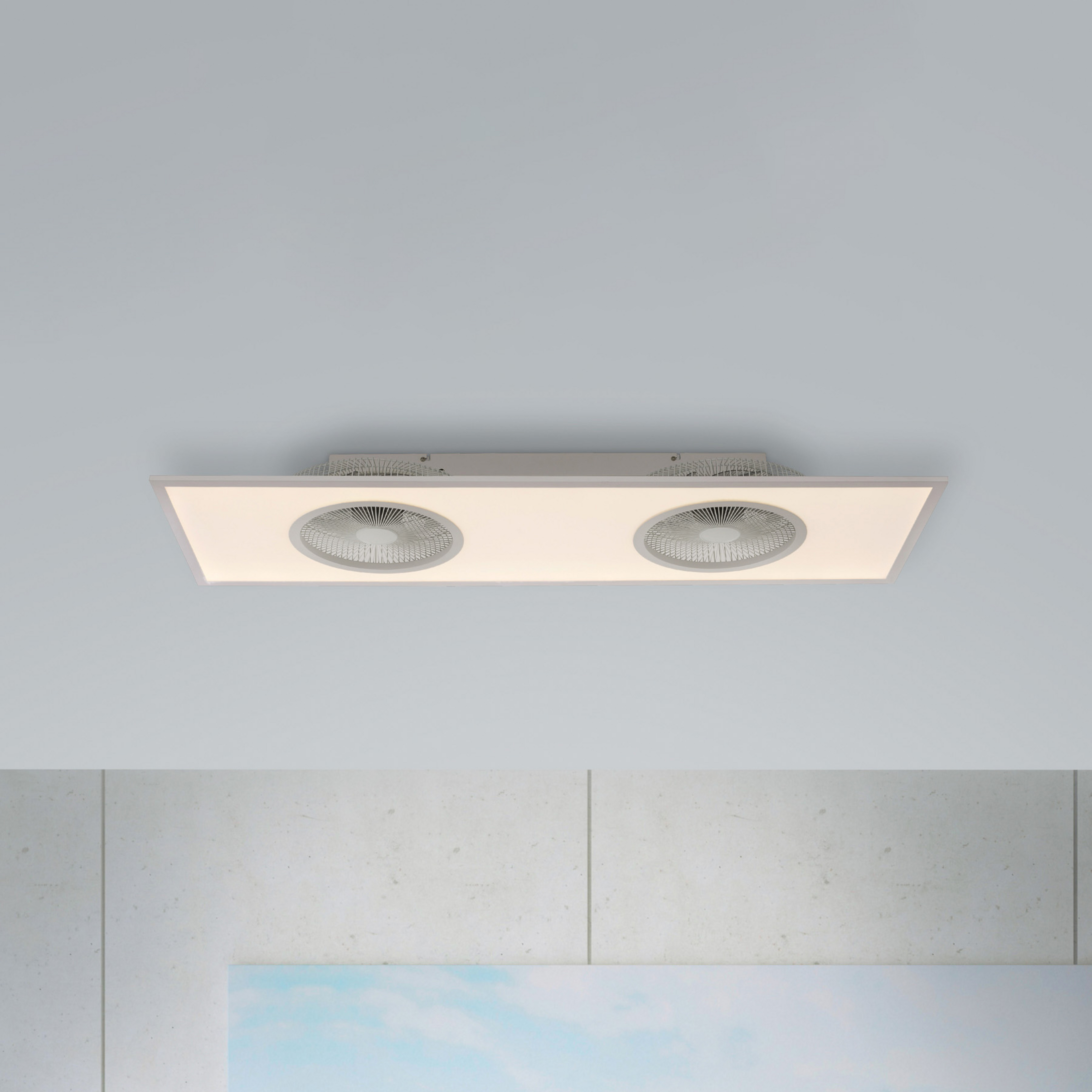 LED stropný ventilátor Flat-Air, CCT, biely, 120x40cm