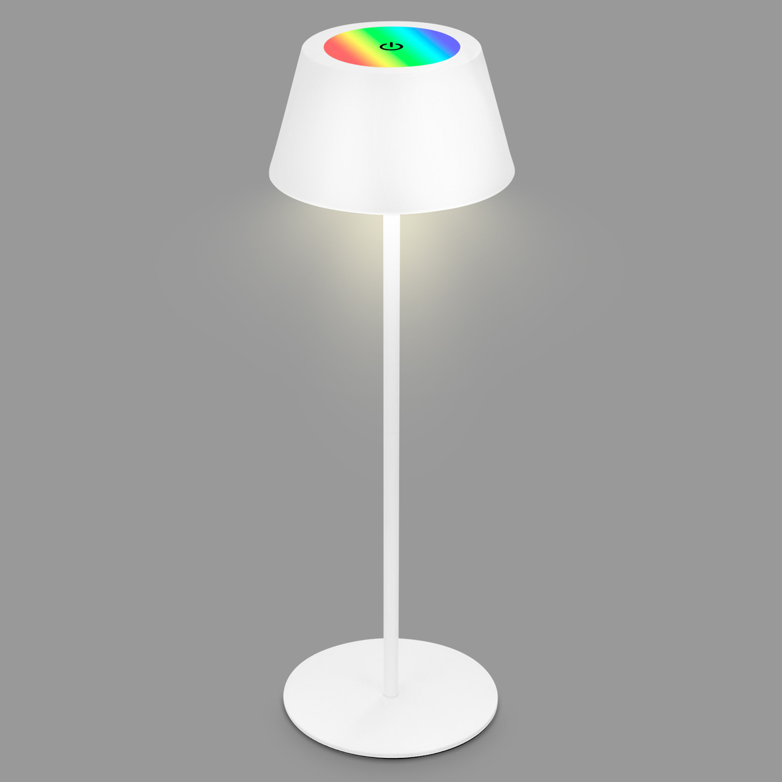 LED stolová lampa Kiki s dobíjacou batériou RGBW, biela
