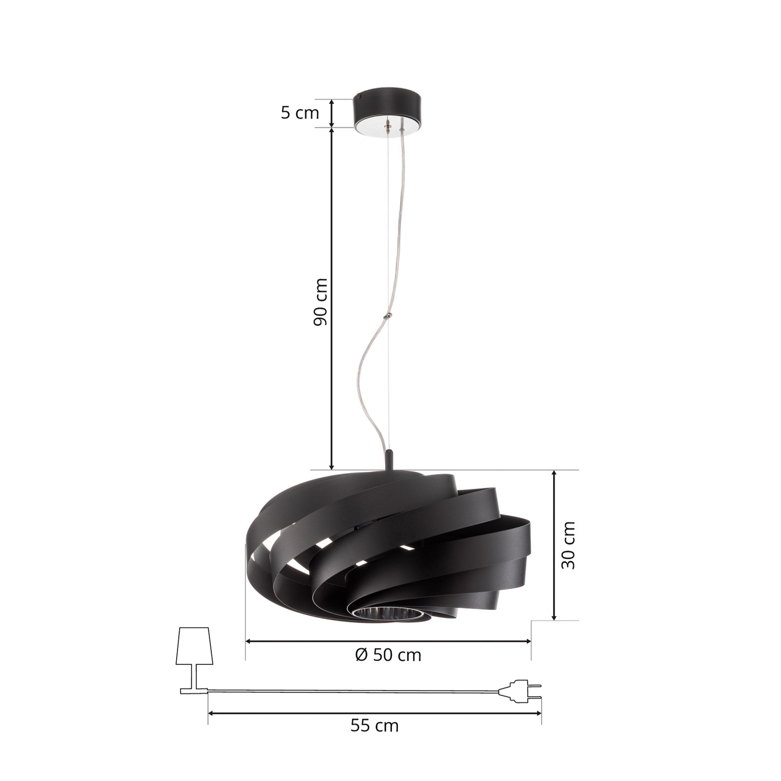 Vento pendant light, black, Ø 50 cm, metal, E27