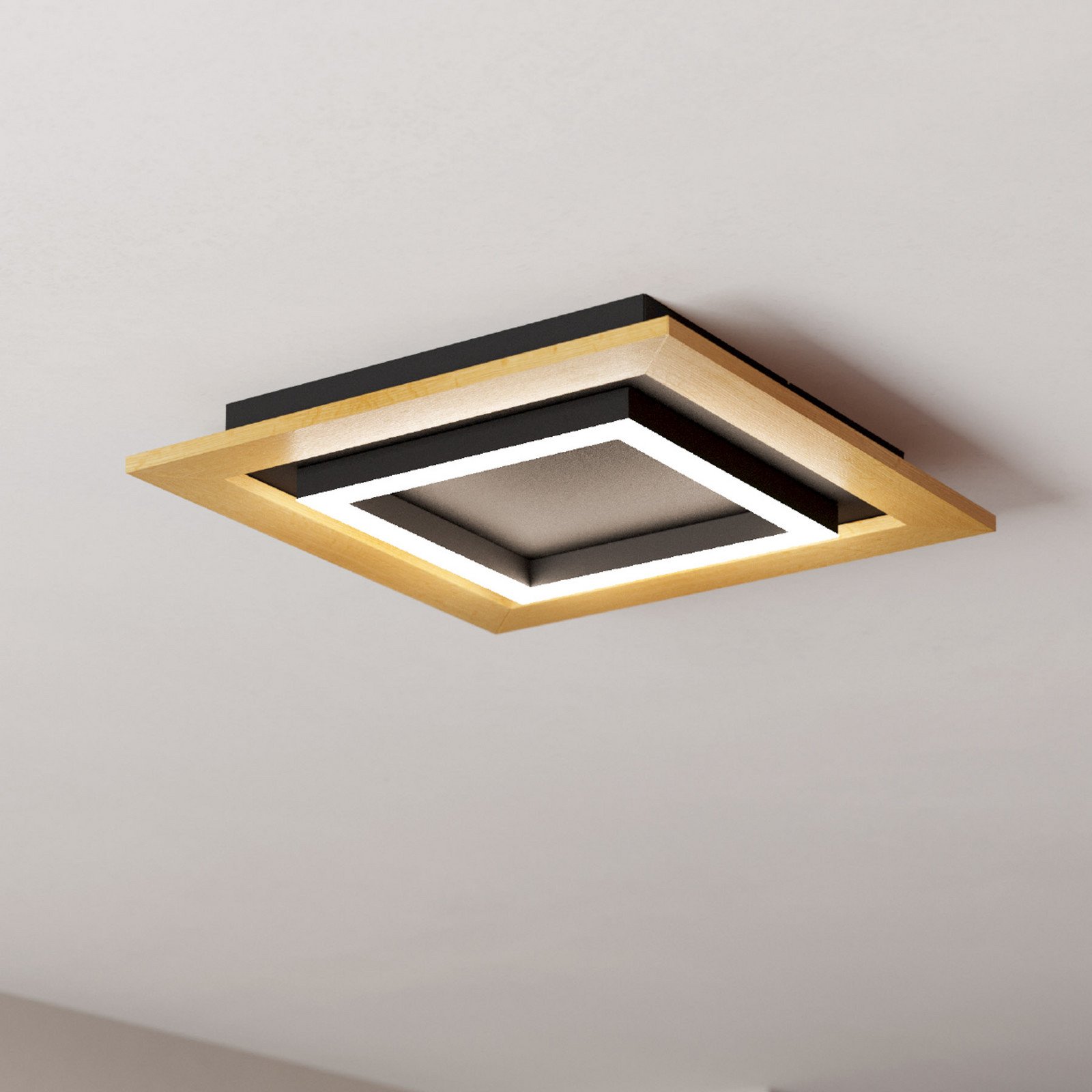 EGLO Plafonieră cu LED Tirrenara telecomandă 37x37cm - Camera de zi / sufragerie - modern - negru lemn deschis - Metal