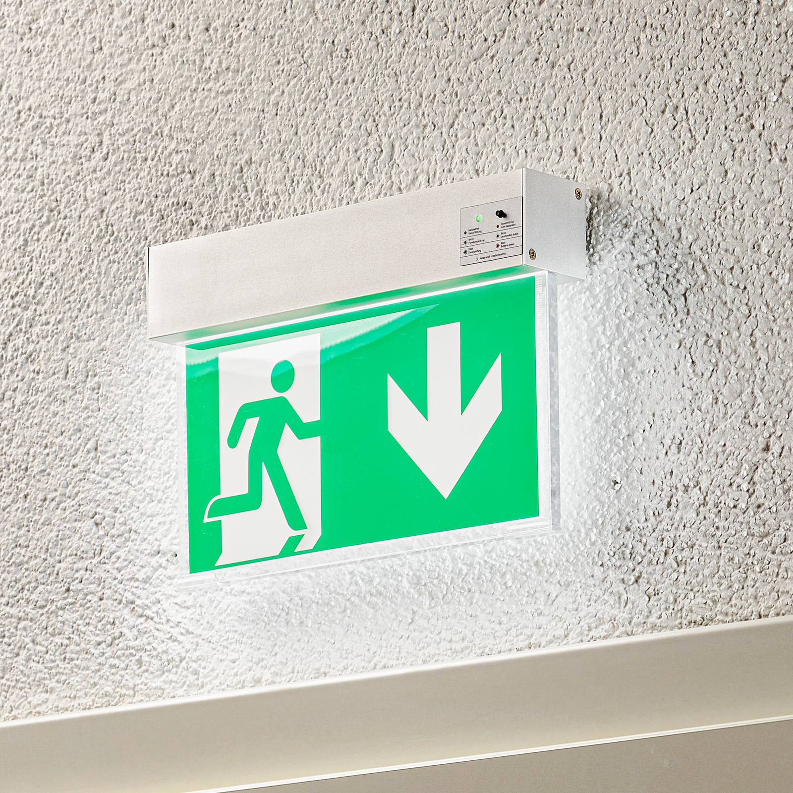 Arcchio LED emergency exit light Nevian, rechargeable battery, aluminium,