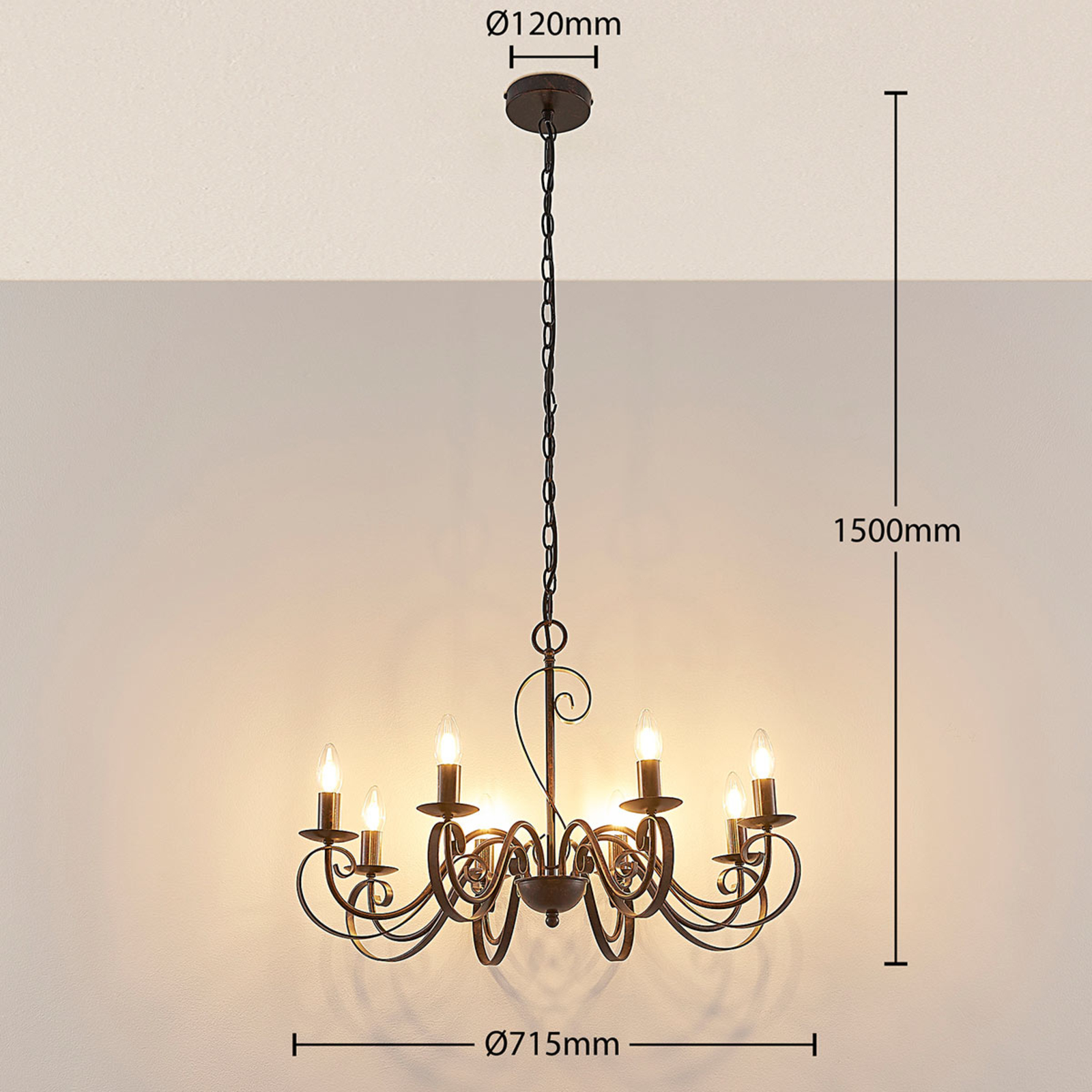 Caleb - lampadario in stile rustico a 8 luci