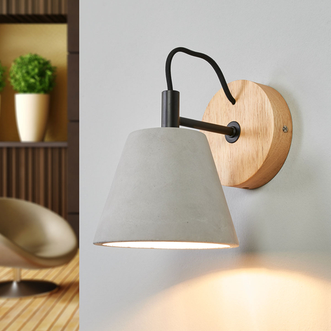 Applique Possio, paralume in calcestruzzo e legno