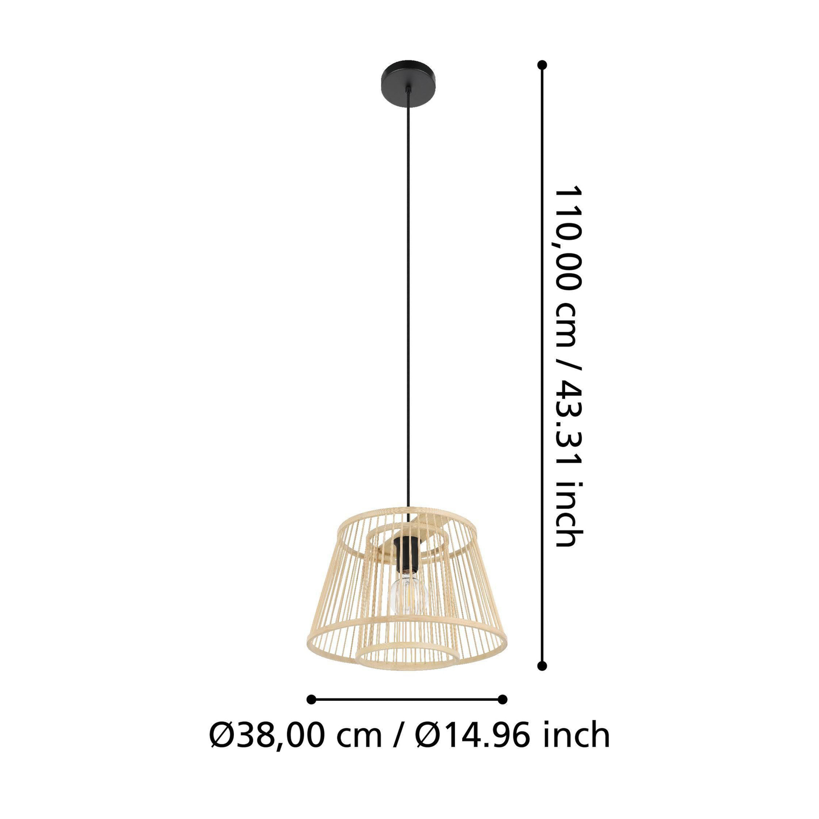 Hykeham viseća svjetiljka, Ø 38 cm, prirodna, bambus