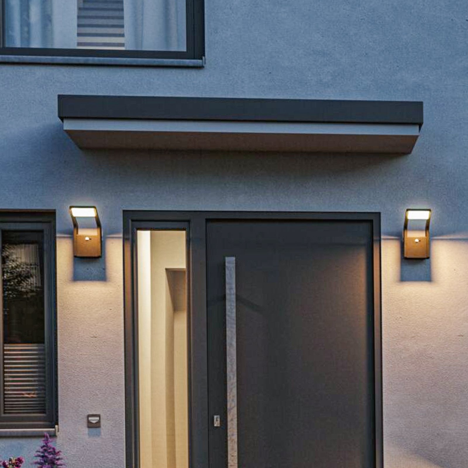 Paulmann LED outdoor wall light Juntea, aluminium, anthracite, sensor
