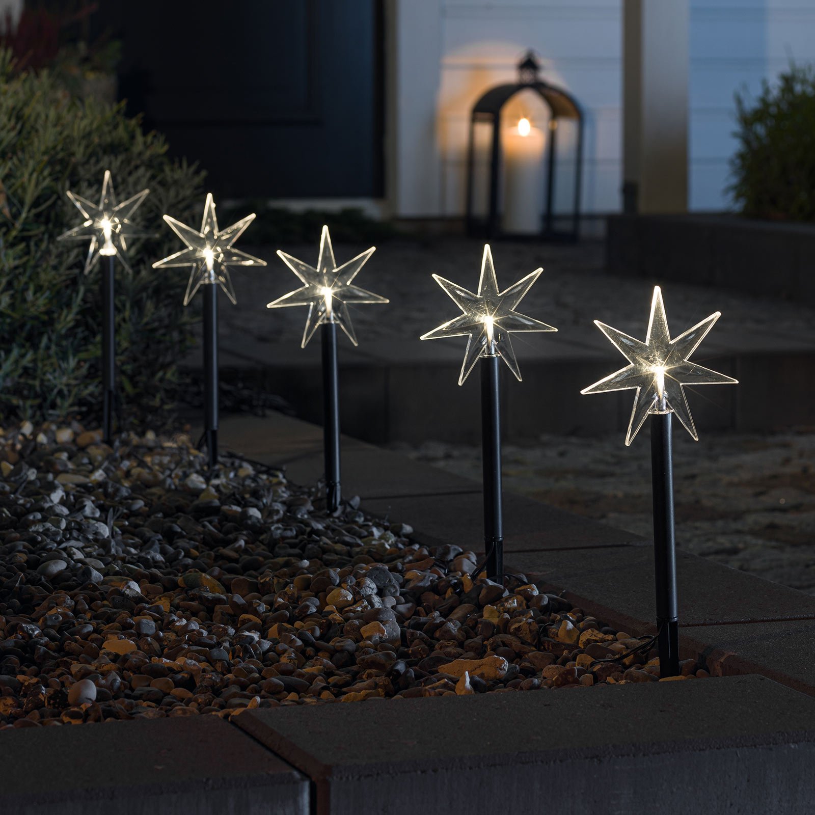 Estrella LED exterior, 5 luces con pica de tierra