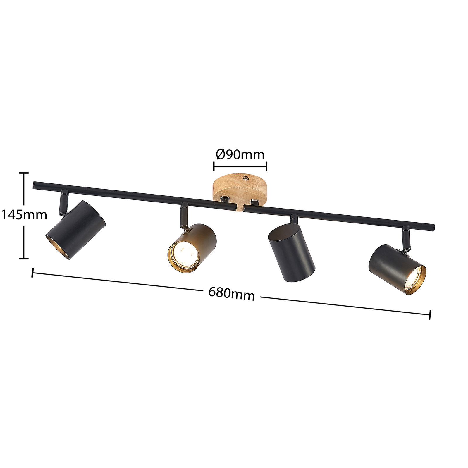 Xiomara 4 Lampa Sufitowa Black/Light Wood - Lindby