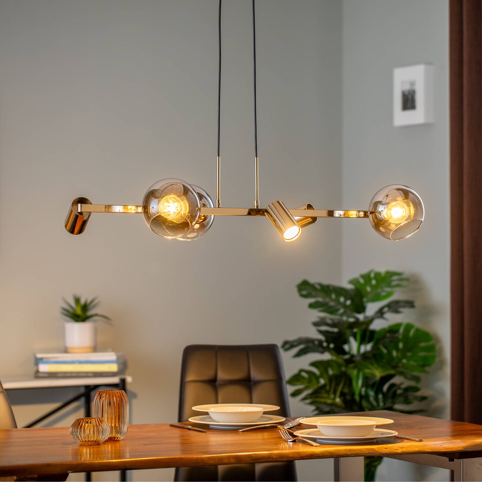 Lucea Suspension Zerde 3+3 dorée à 6 lampes