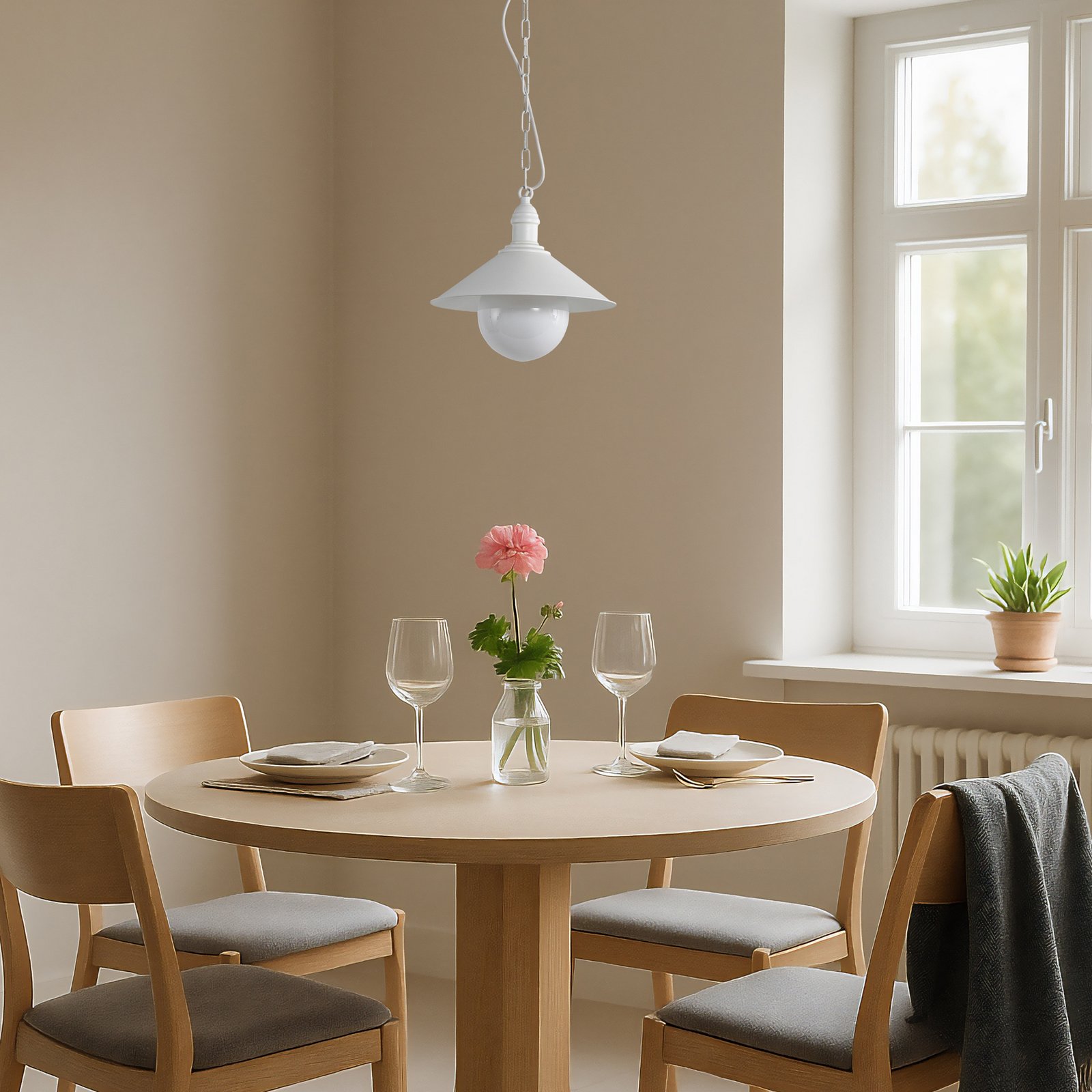 Lampa wisząca zewnętrzna Enduro, biała, stal, szkło, IP44, E27