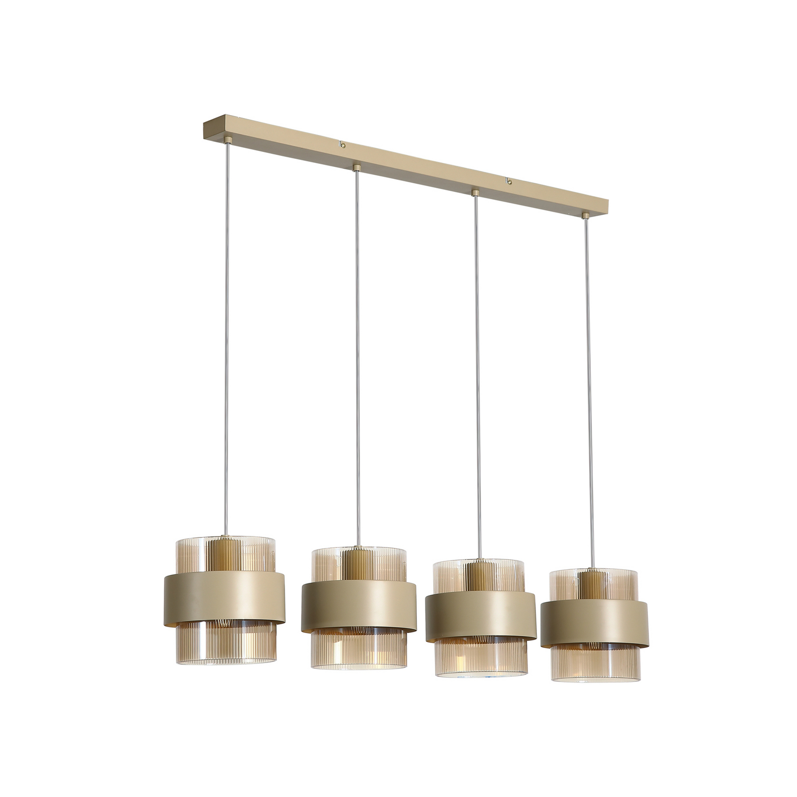 Lampă suspendată Royal, gri/chihlimbar, lungime 80 cm, sticlă/metal, cu 4 becuri