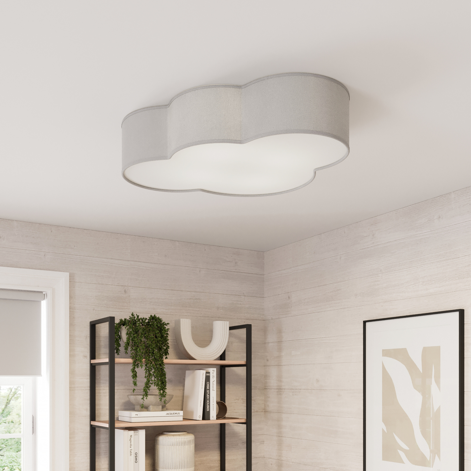 Cloud ceiling light made of textile, length 62 cm, grey