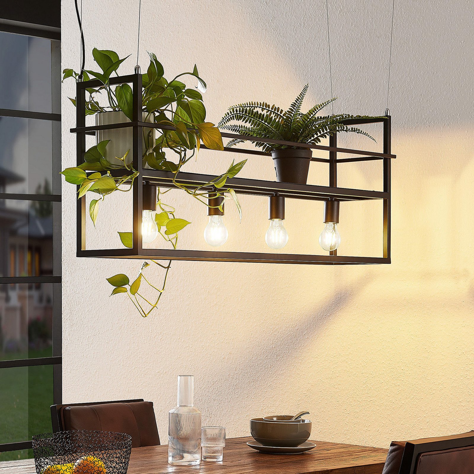 Lindby lampă suspendată Grisela raft negru metal 120 cm - Camera de zi / sufragerie - modern - negru mat