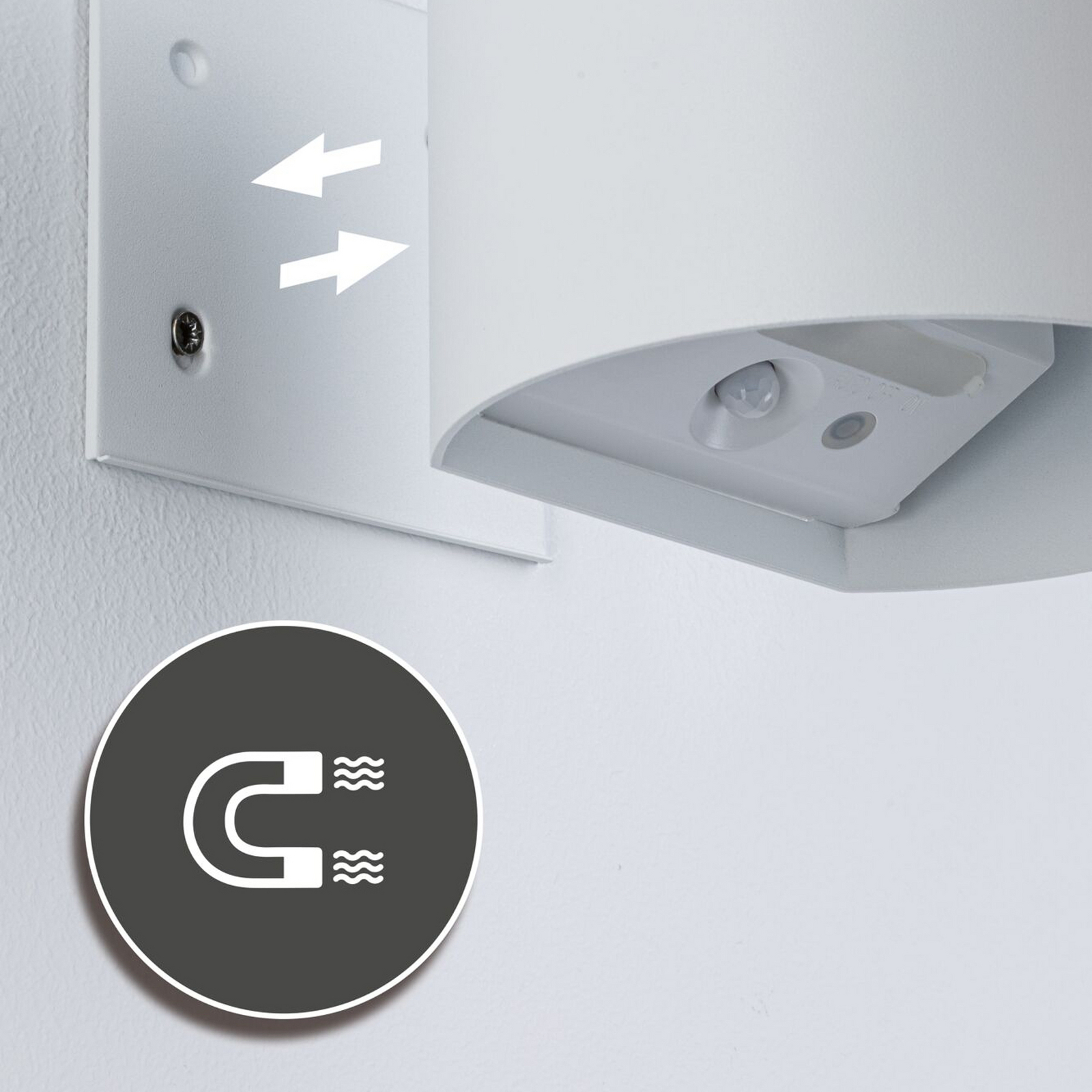 Paulmann Akku-Außenwandlampe Nyora, weiß, 14 cm, Sensor IP44