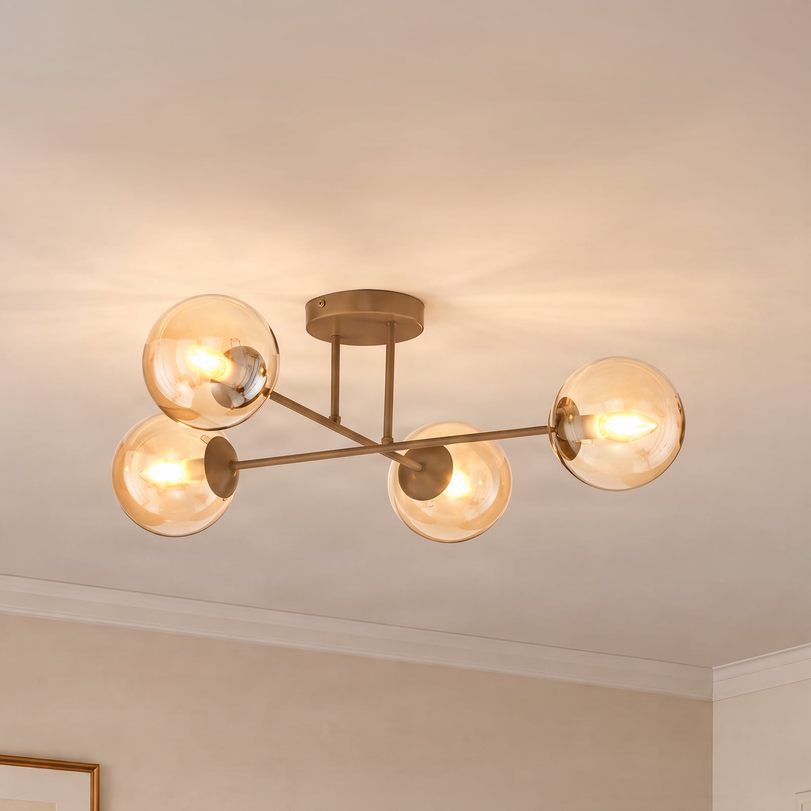 Lampa sufitowa ROMA, beżowa, długość 75 cm, 4-punktowa, szkło/metal