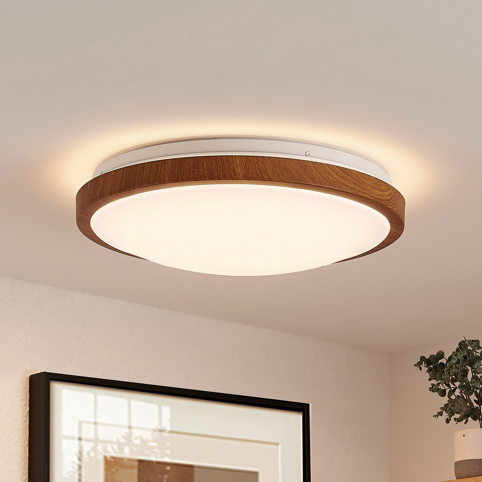 Lindby Mynte LED-Deckenleuchte, rund, Holzoptik