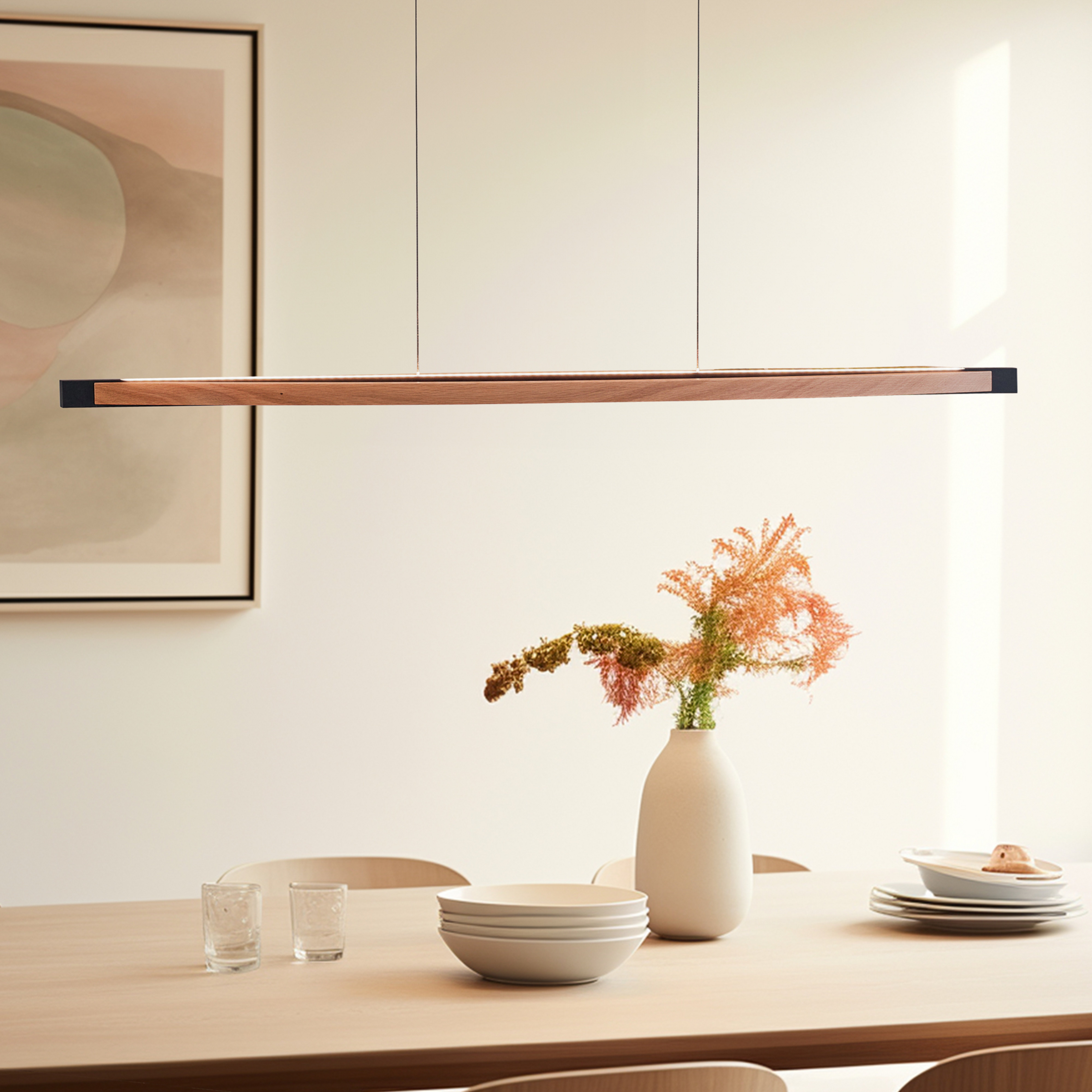 Quitani LED-Hängelampe Kiera, eiche/schwarz, 138 cm