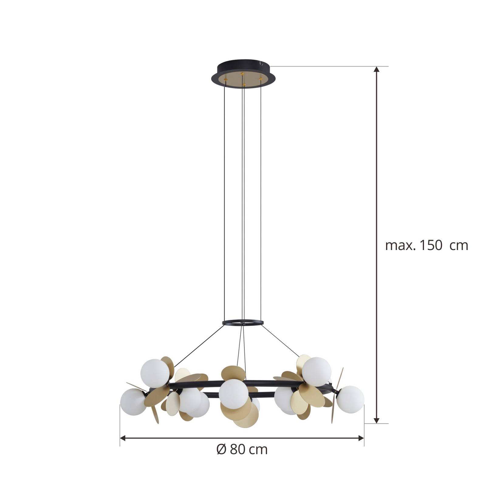 Lampa wisząca Lucande LED Pallo, 12-punktowa, czarny/złoty, szkło