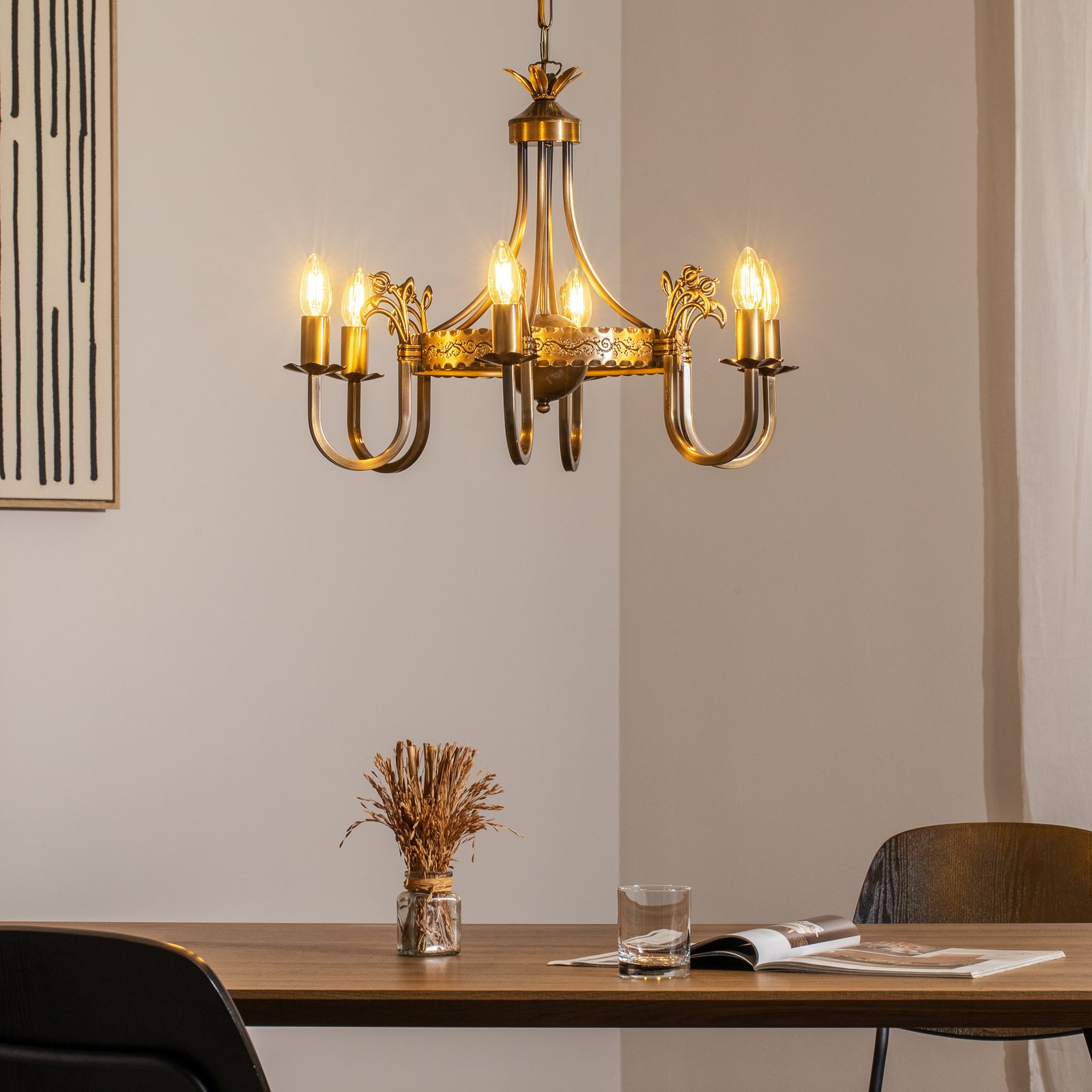 Castle chandelier, light patina, Ø 62 cm, metal, 6-bulb.
