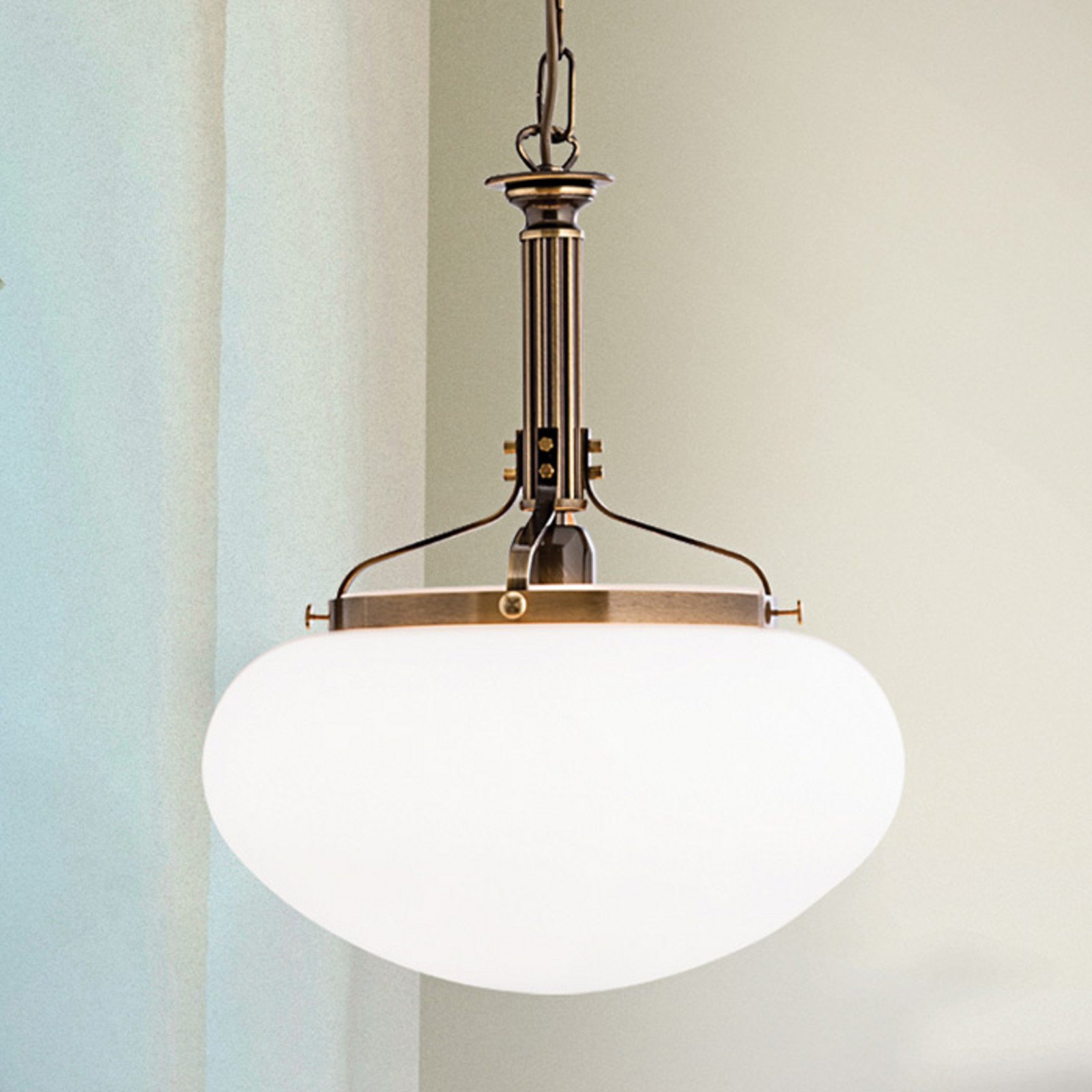 ORION Lampă suspendată Delia pe alamă antic 1 bec - Camera de zi / sufragerie - Antichitate - alamă antic alb-opal - Metal