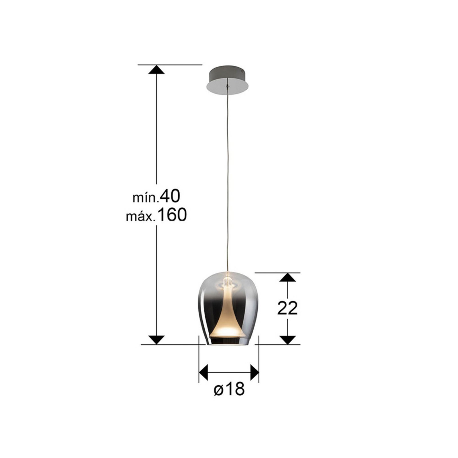 Lampada LED a sospensione a sospensione Suspiro, Ø 18 cm, cromata/grigio fumo, Lampada LED a sospensione a sospensione Suspiro, Ø 18 cm, cromata/grigio fumo,