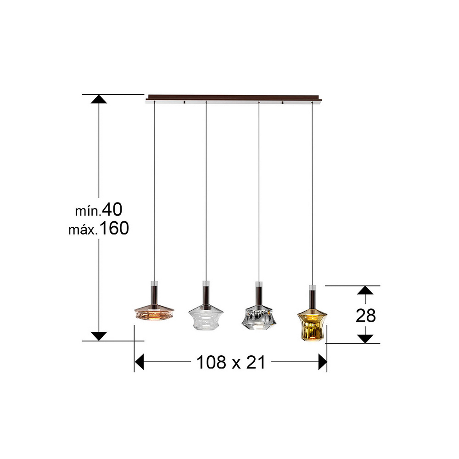 LED hanglamp Scarlett, kleurrijk, lengte 108 cm, glas, 4-lamps. LED hanglamp Scarlett, kleurrijk, lengte 108 cm, glas, 4-lamps.