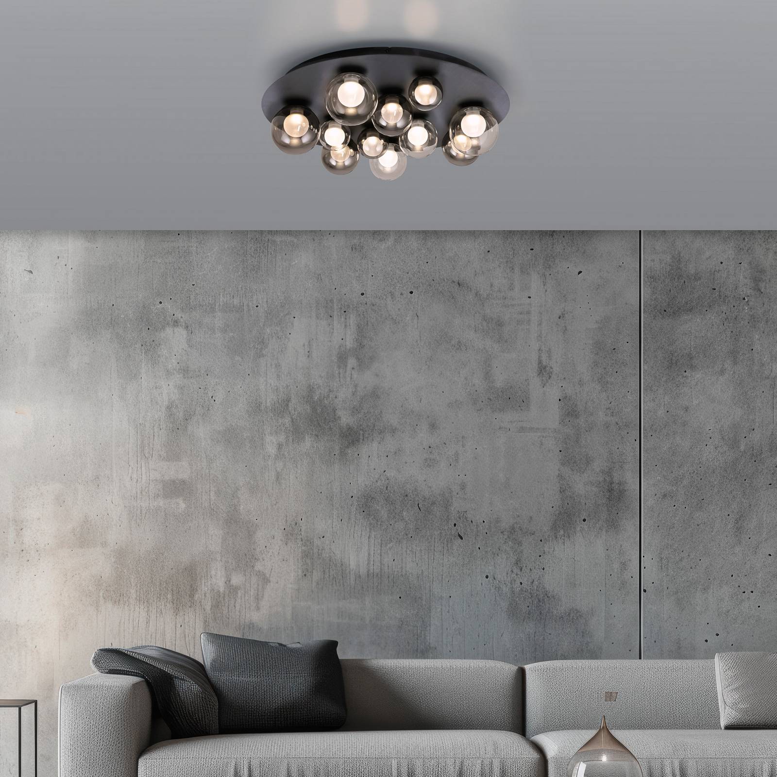 PURE LED-Deckenlampe Popup, grau/rauchgrau, Ø 60 cm, 11-fl. günstig online kaufen
