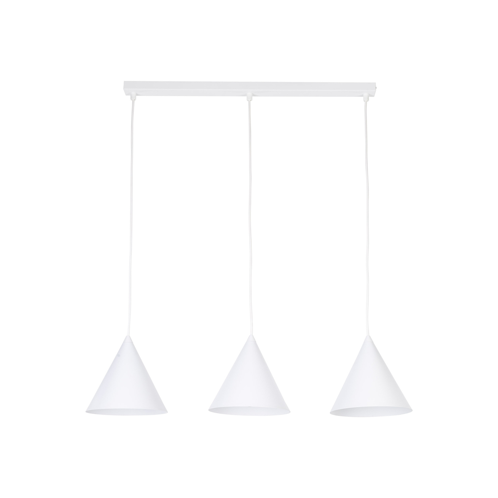 Viseća lampa Cono, tri žarulje, linearna, dužina 75 cm, bijela
