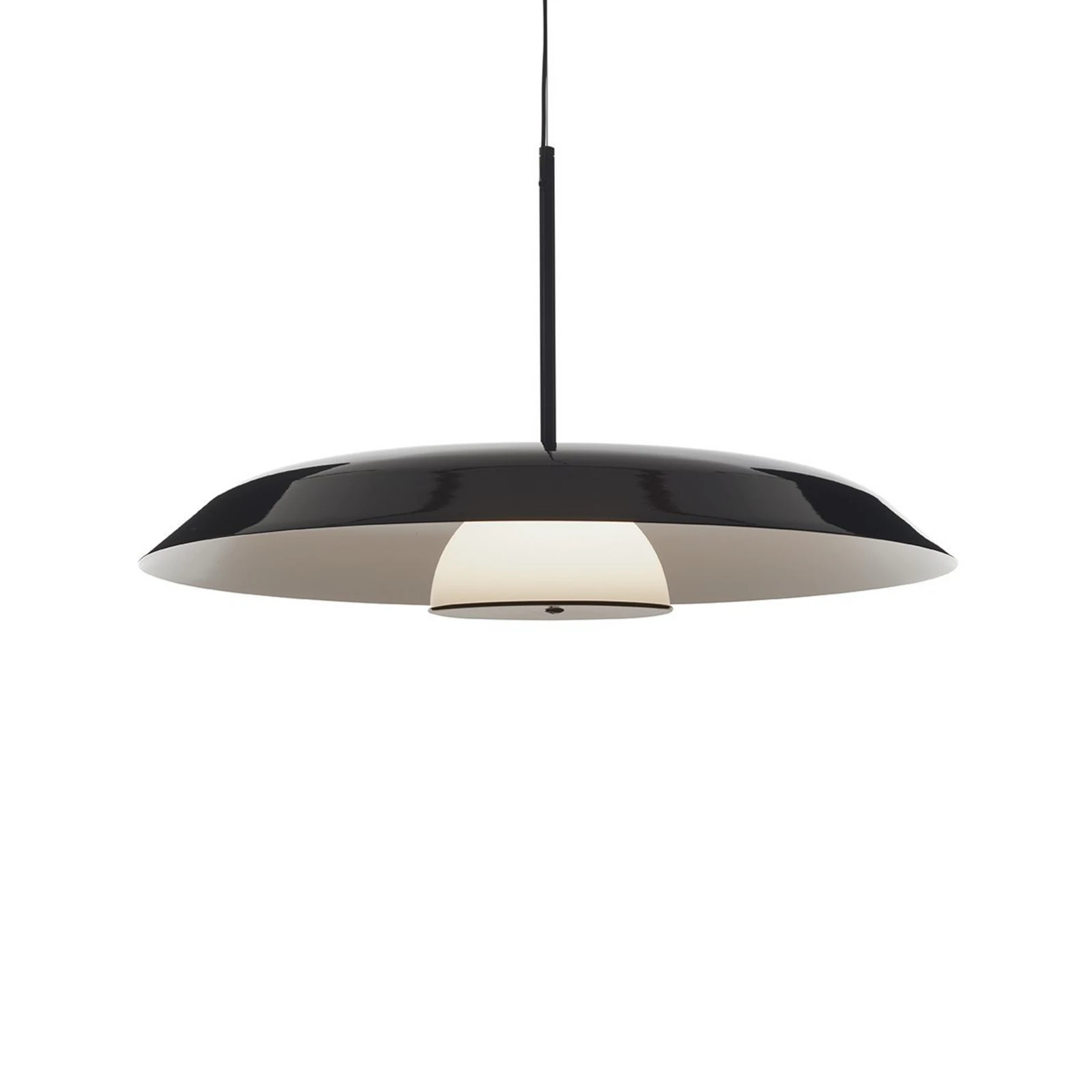 Oluce LED-Hängelampe Iride, Ø 85 cm, schwarz, Metall, Glas