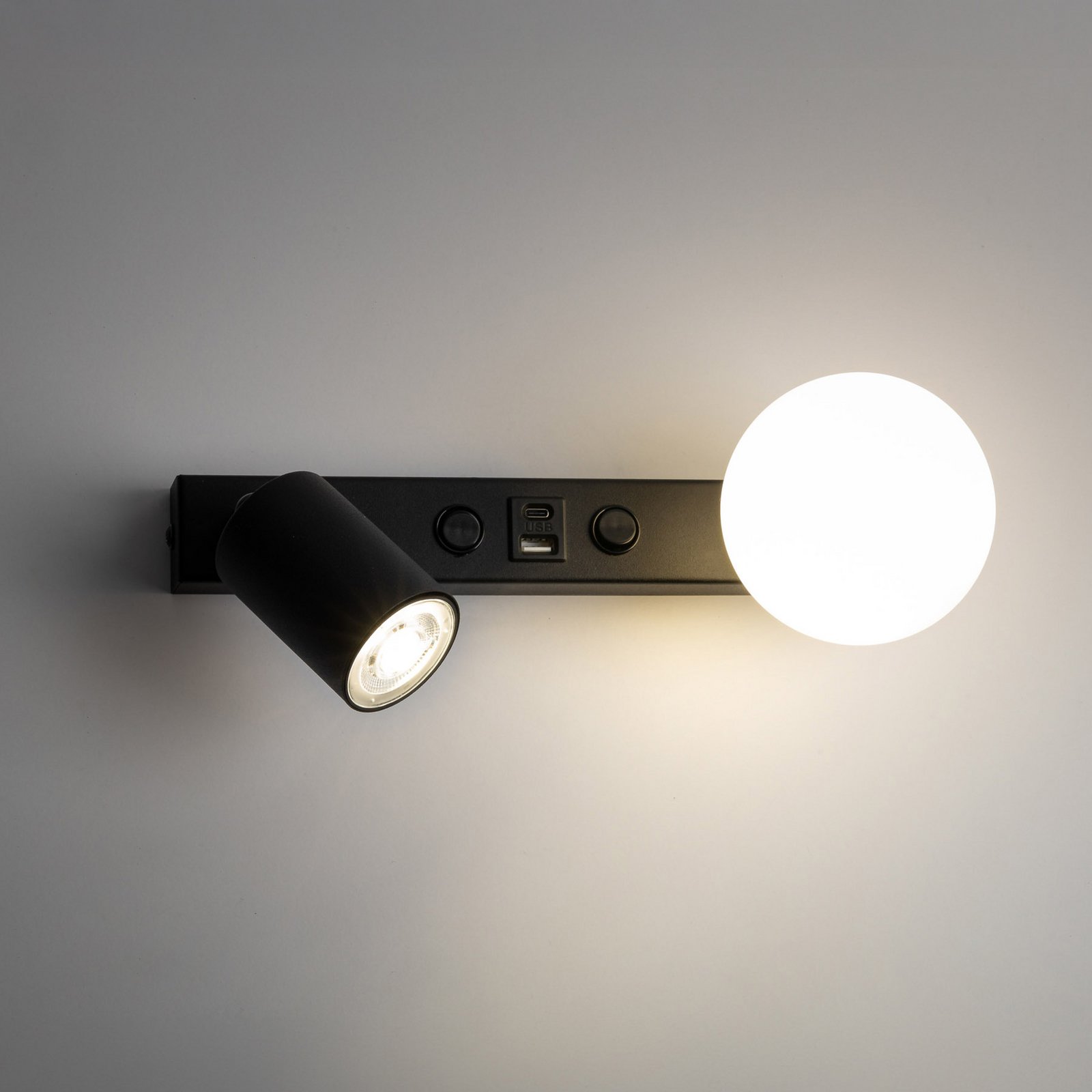 Vox zidna svjetiljka, crna, staklo, širine 35 cm, USB