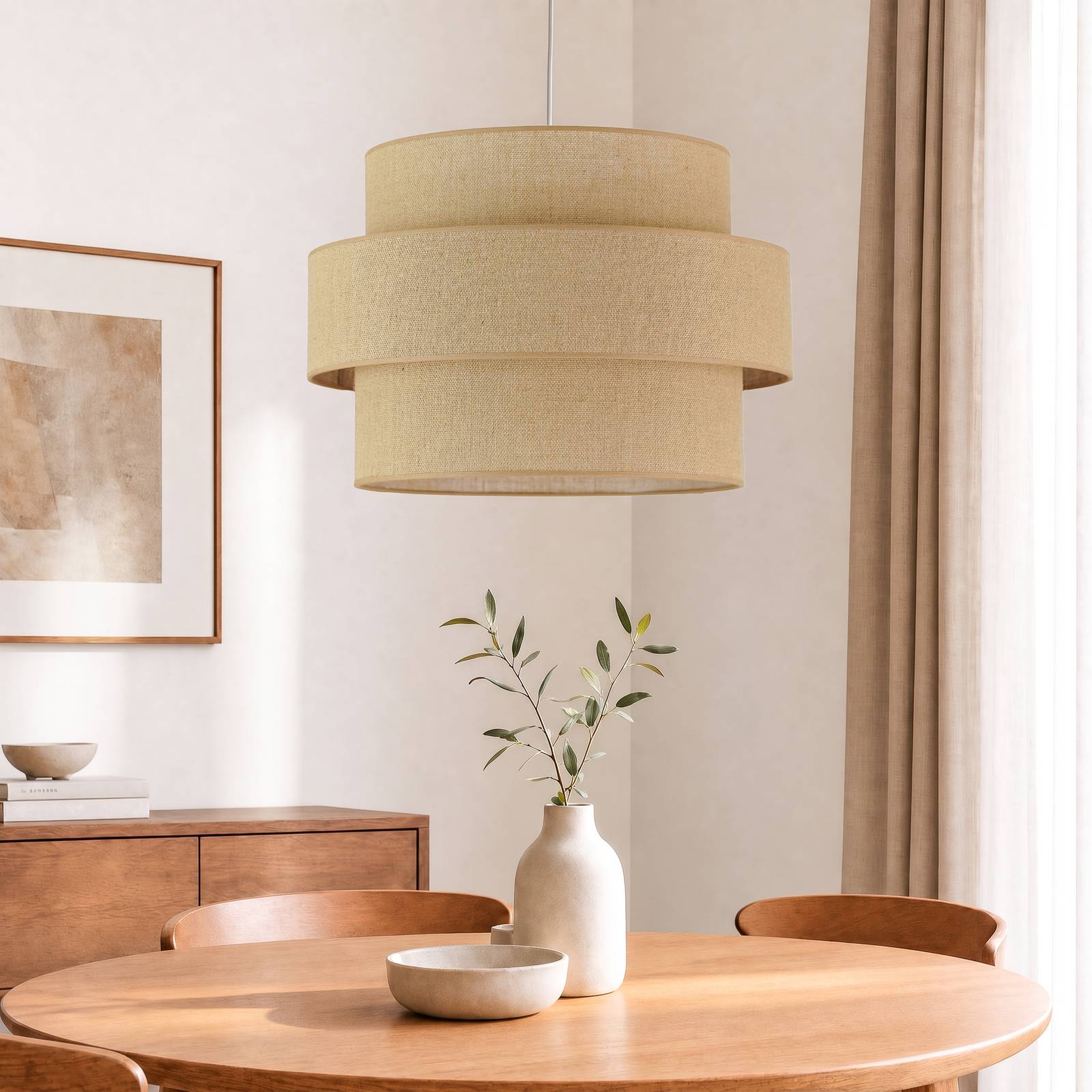 Lampa wisząca Space, juta, 1-punktowa, tkanina, E27