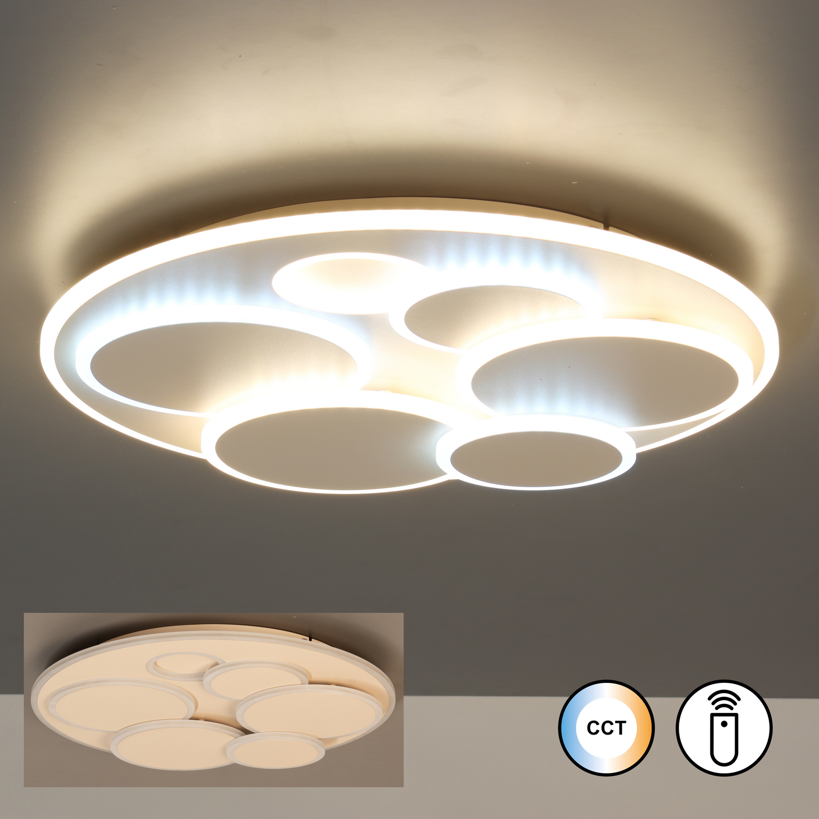 LED stropna svetilka Dots, peščena, Ø 50 cm, kovina/akril, CCT