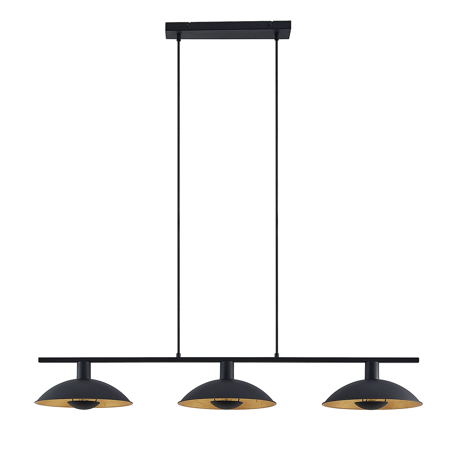 Lindby hanglamp Narisara, 118cm, E14, 3-lamps, zwart-goud Lindby hanglamp Narisara, 118cm, E14, 3-lamps, zwart-goud