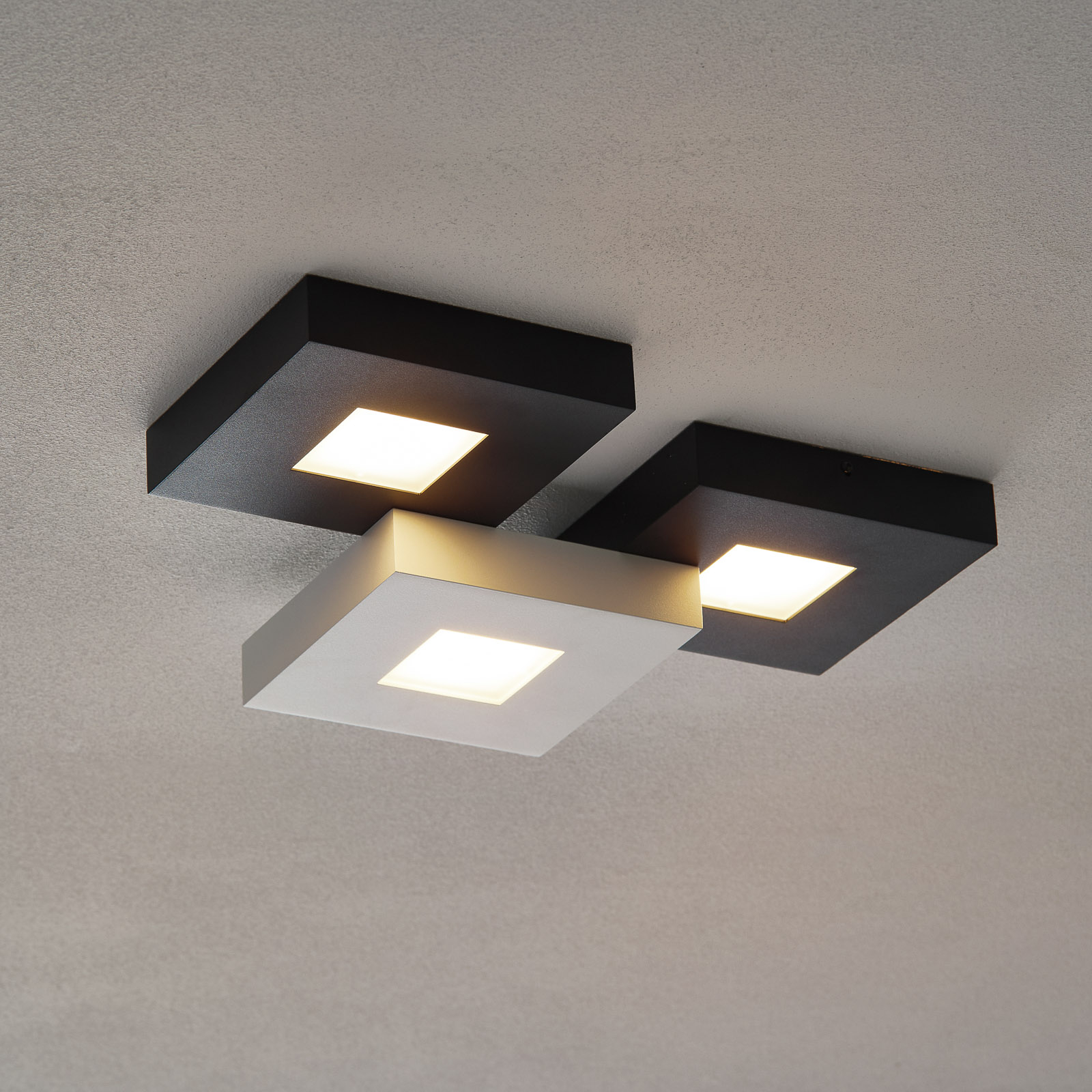 BOPP Three-bulb LED ceiling lamp Cubus, black and white, for Living / Dining Room, metal, 8.7 W, energy efficiency: A+, L: 36 cm, W: 28 cm, H: 6 cm