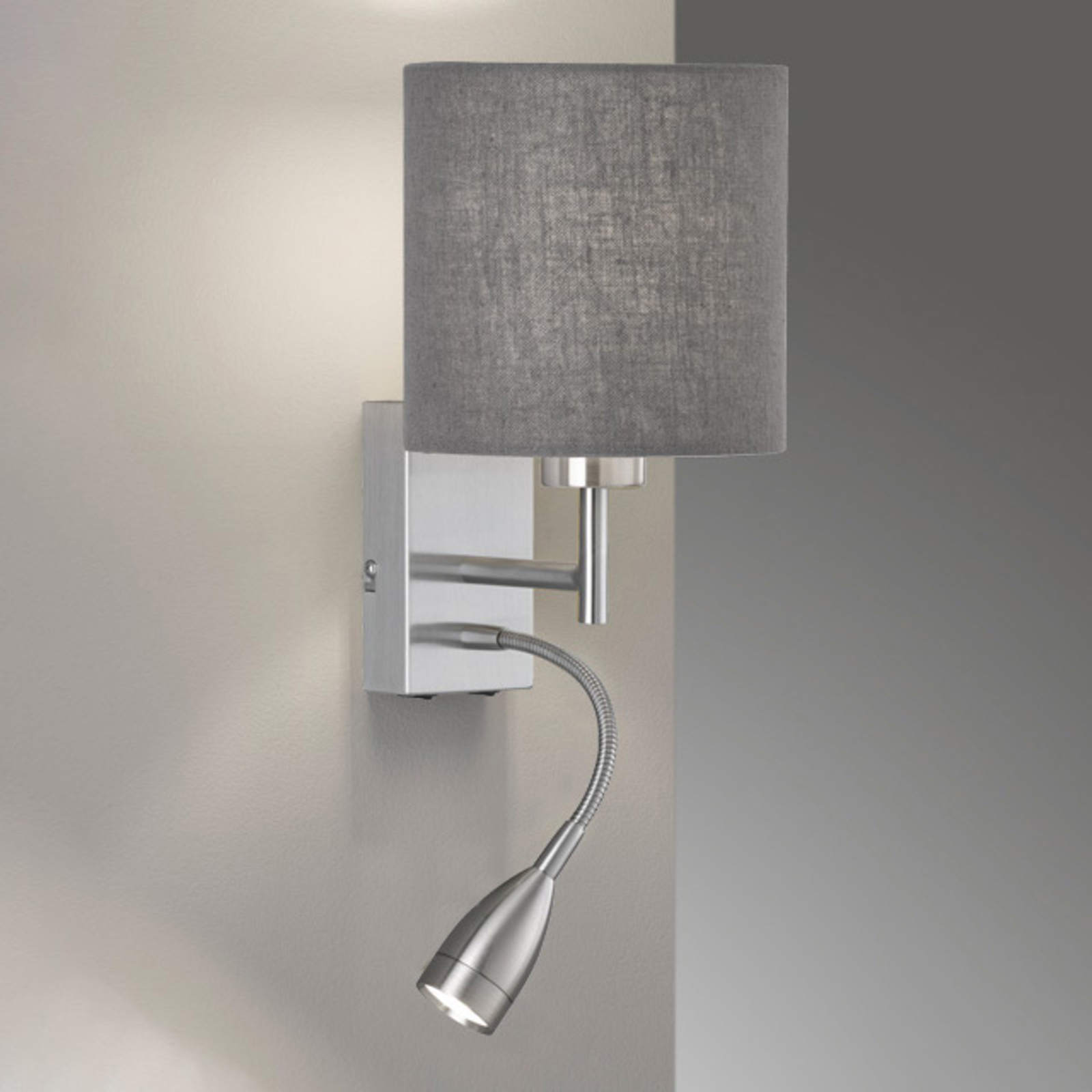 Wandlampe Dreamer LED-Leselicht nickel/Leinen grau