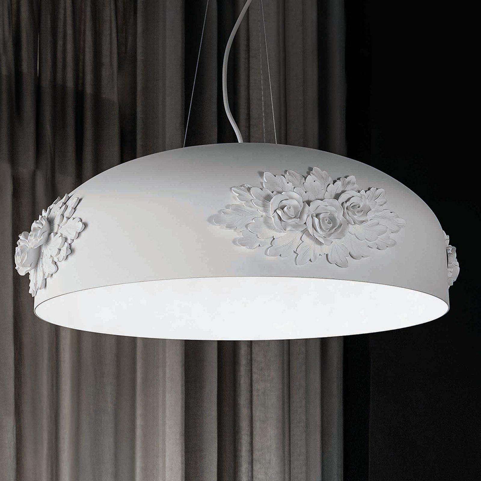 Masiero Dame LED hanging light in white, 65 cm, for Living / Dining Room, aluminium, crystal glass, 13.5 W, energy efficiency: A+, H: 26 cm