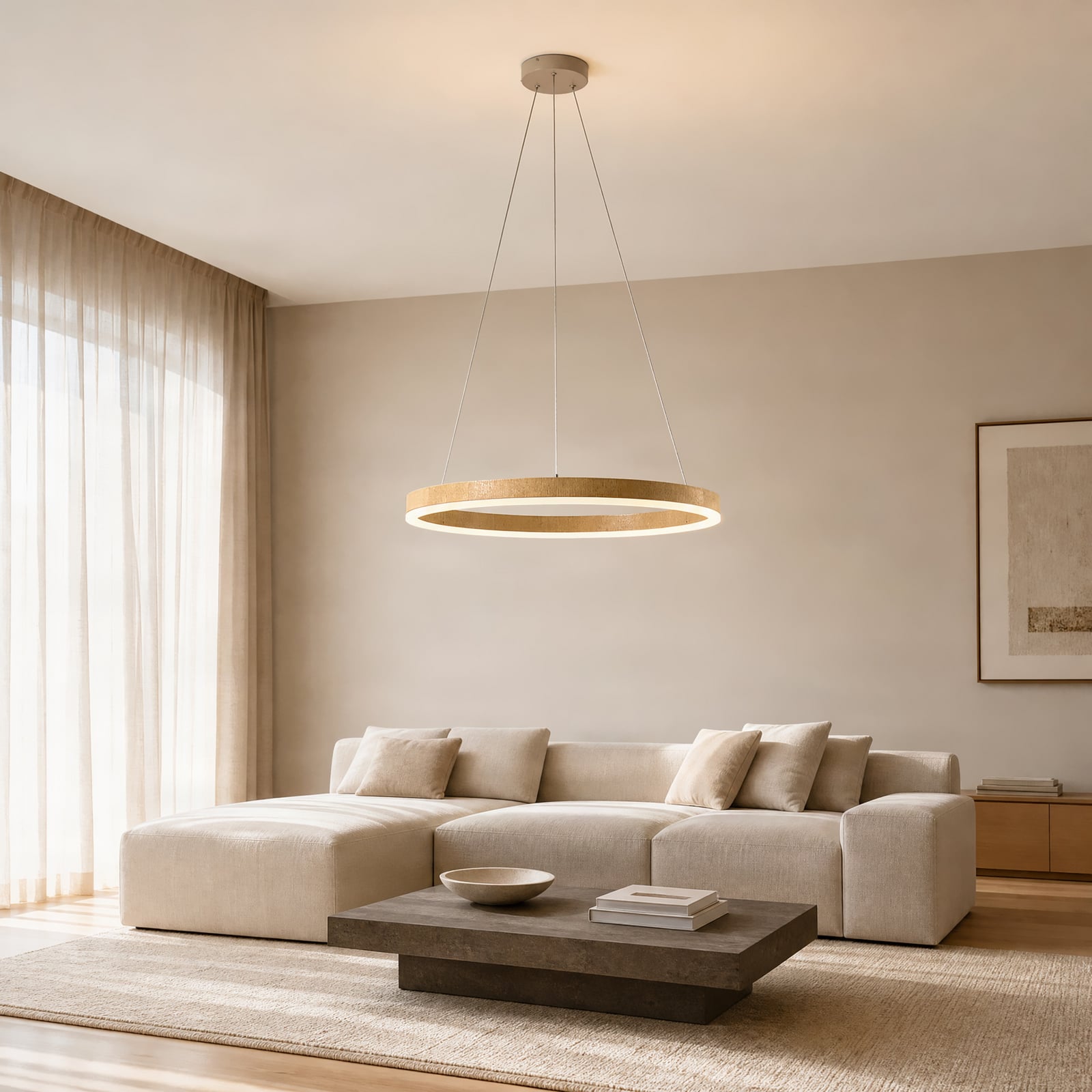 Lucande LED-riippvalgusti Thelma, naturaalne tamm/hall, Ø 70 cm Lucande LED-riippvalgusti Thelma, naturaalne tamm/hall, Ø 70 cm
