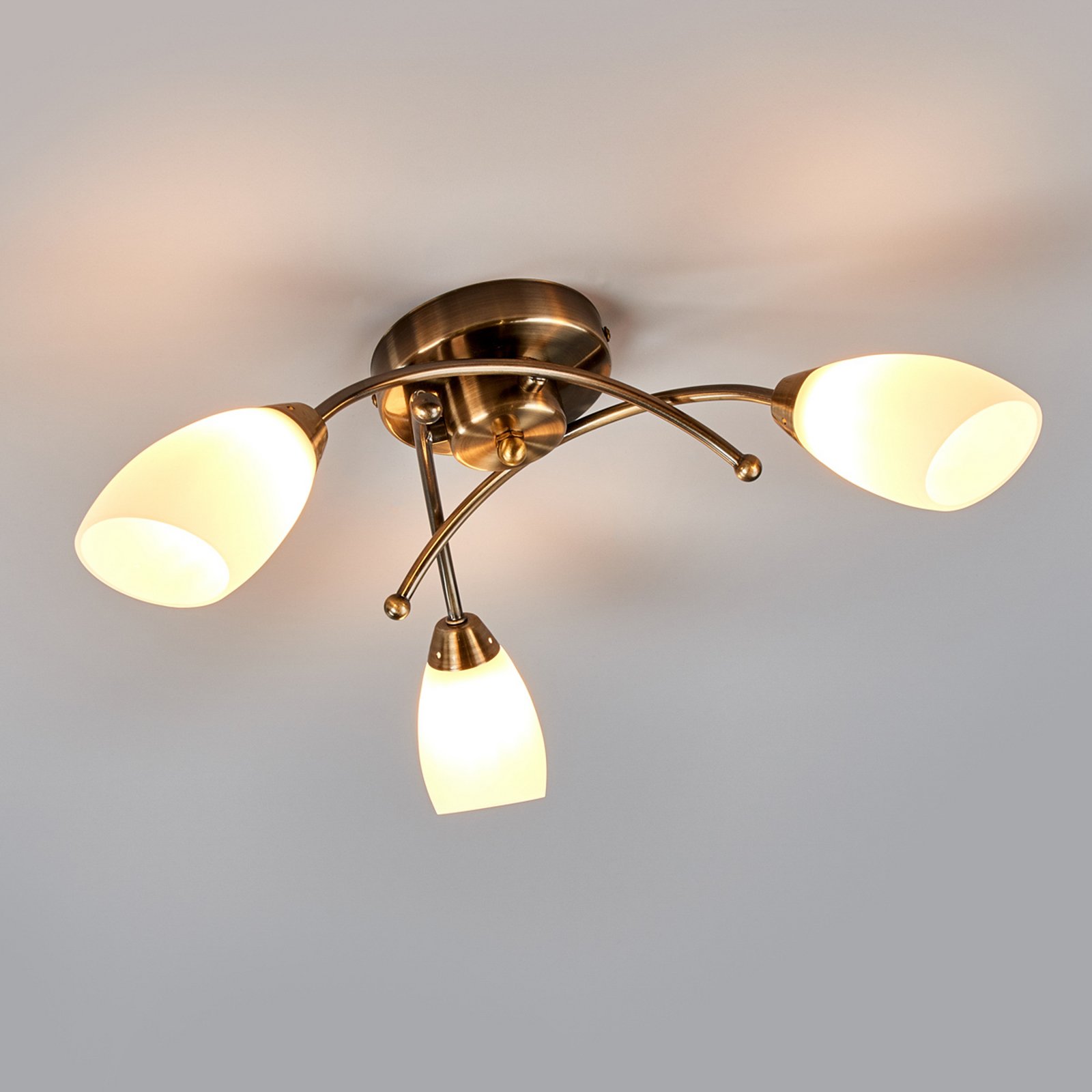Beau plafonnier OPERA 3 lampes laiton vieilli