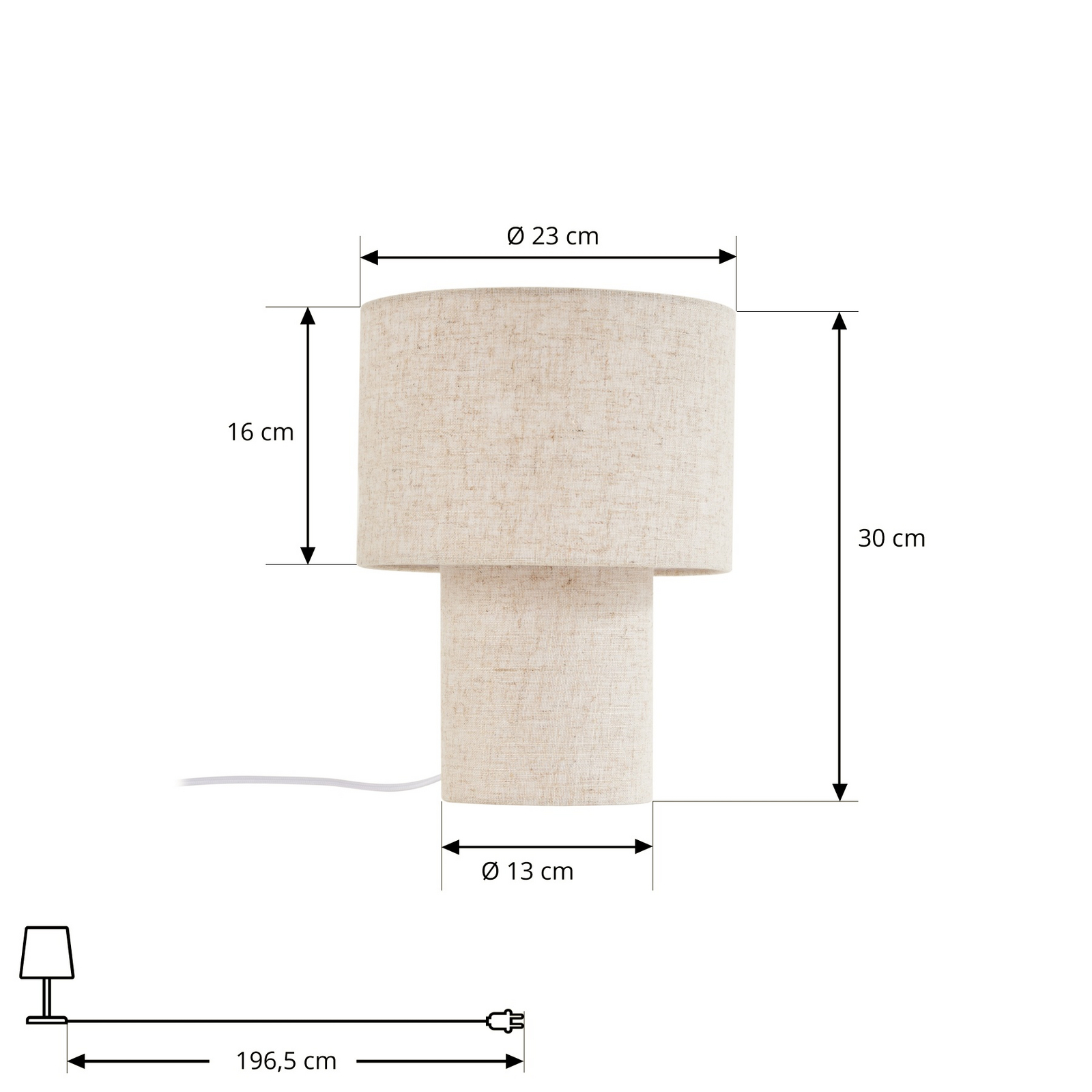 Lámpara de mesa Lindby Elfie, Ø 23 cm, beige, lino, E27