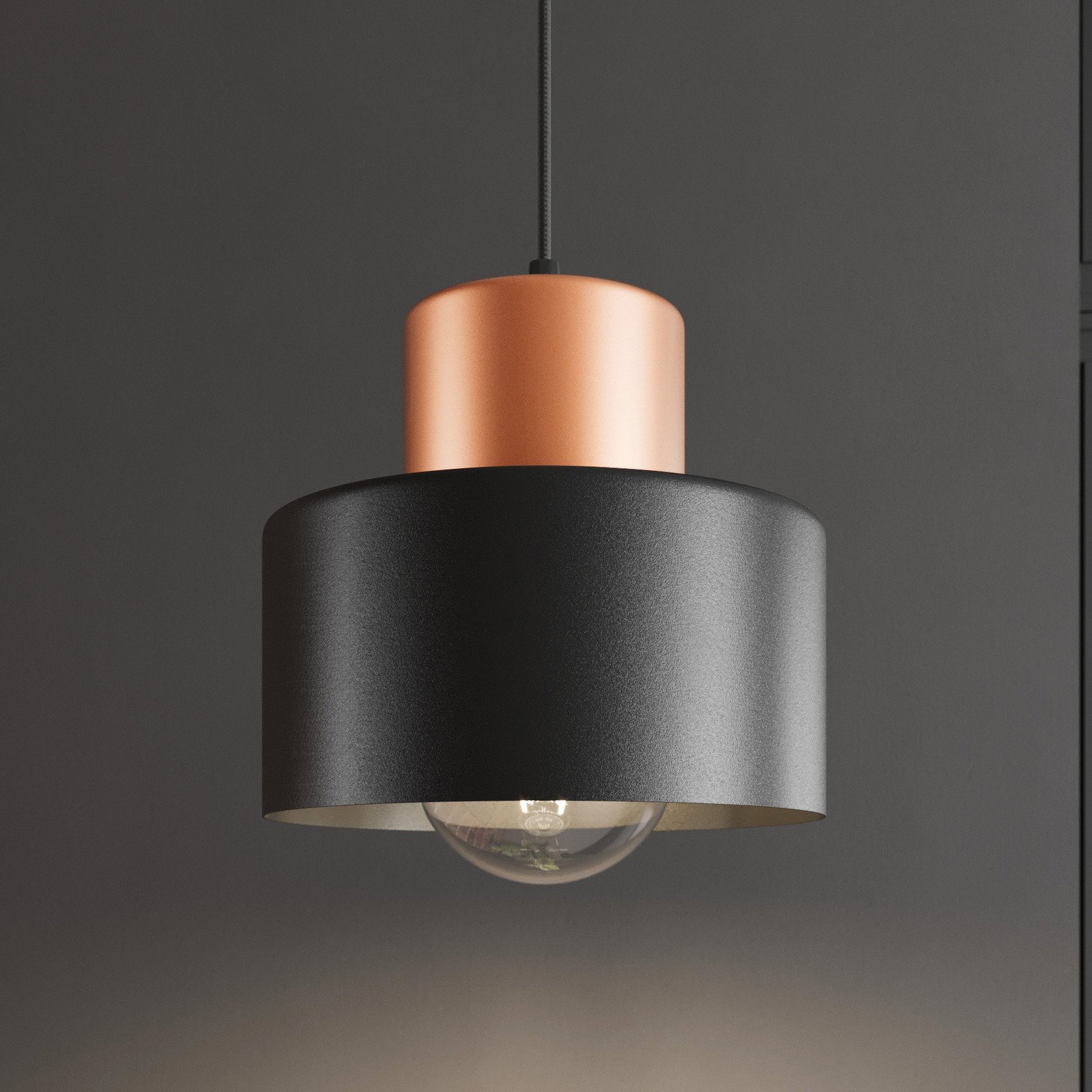 TEMAR LIGHTING Lampă suspendată Olla 1 bec - Camera de zi / sufragerie - Design industrial - negru cupru - Metal