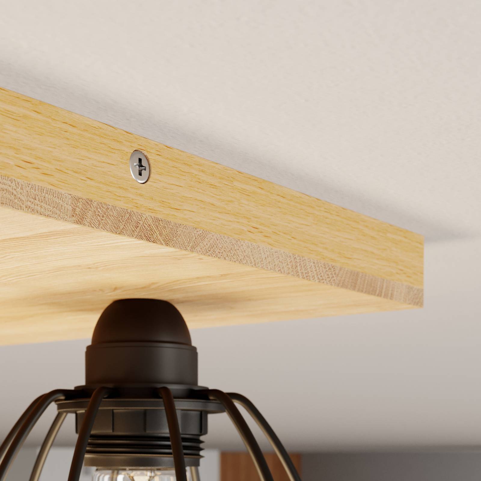 Lampa sufitowa Beevly, drewno i metal, 4-punktowa