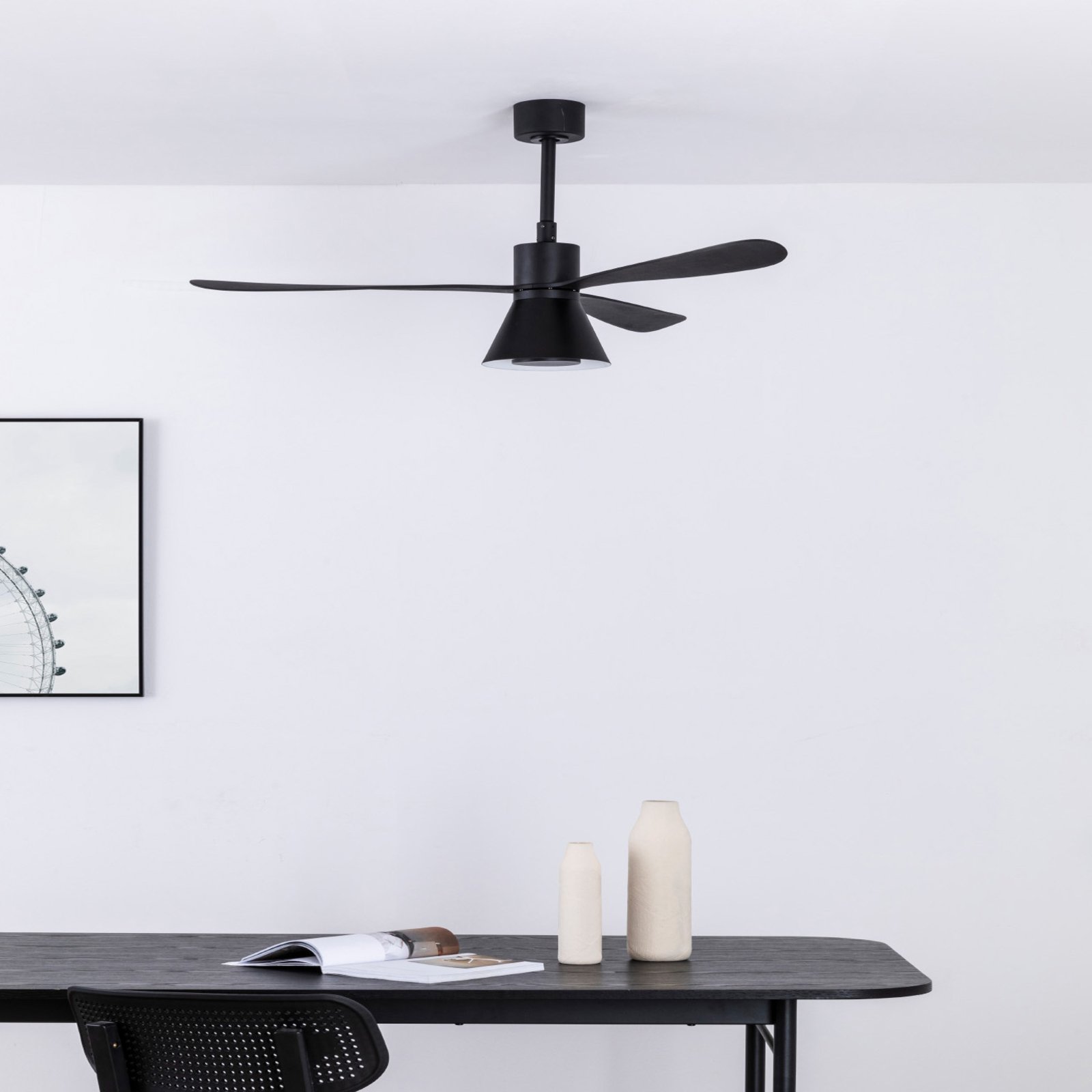 Ventilateur de plafond Amelia Cone lampe LED noir